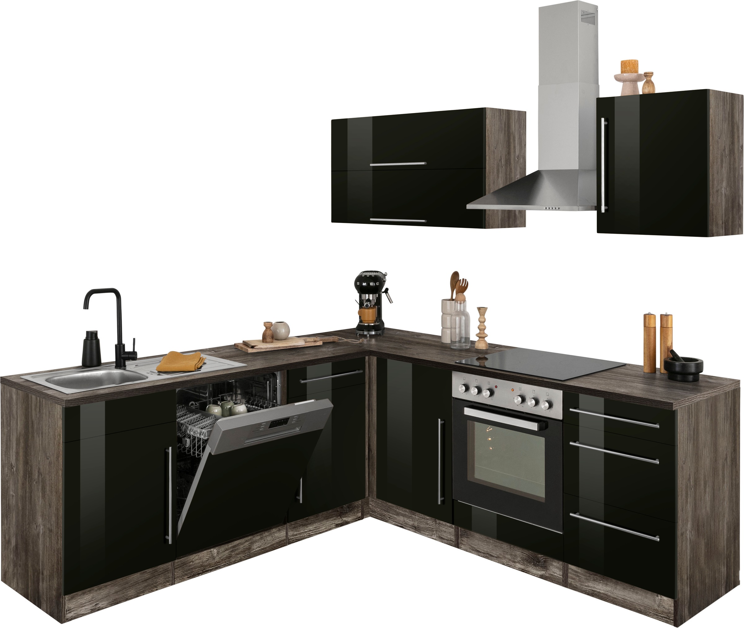 KOCHSTATION Winkelküche »Samos«, mit E-Geräten, Stellbreite 220/220 cm