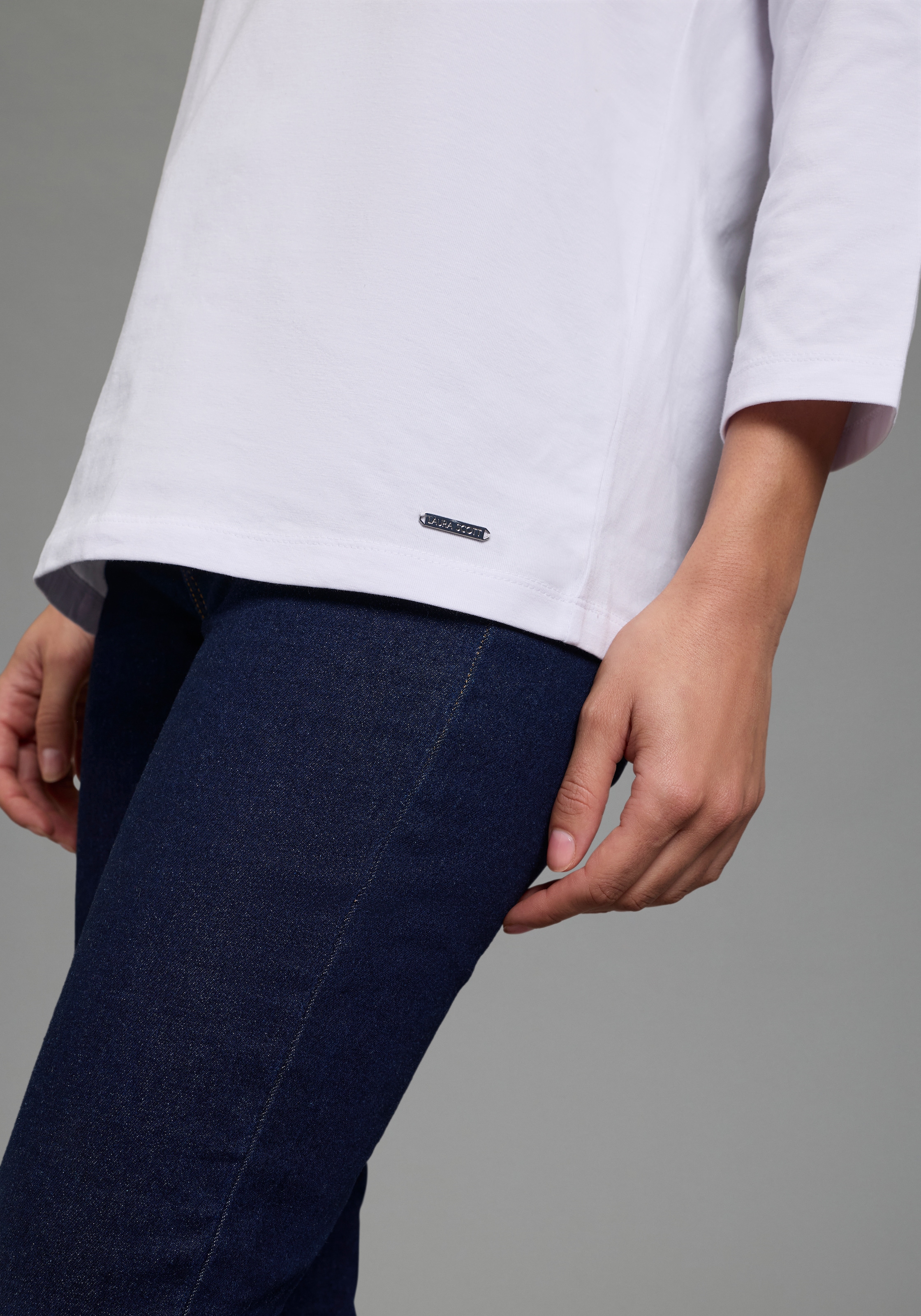 Laura Scott 3/4-Arm-Shirt Basic-Stil, 3/4-Ärmellänge, U-Boot-Ausschnitt, ohne Tasche