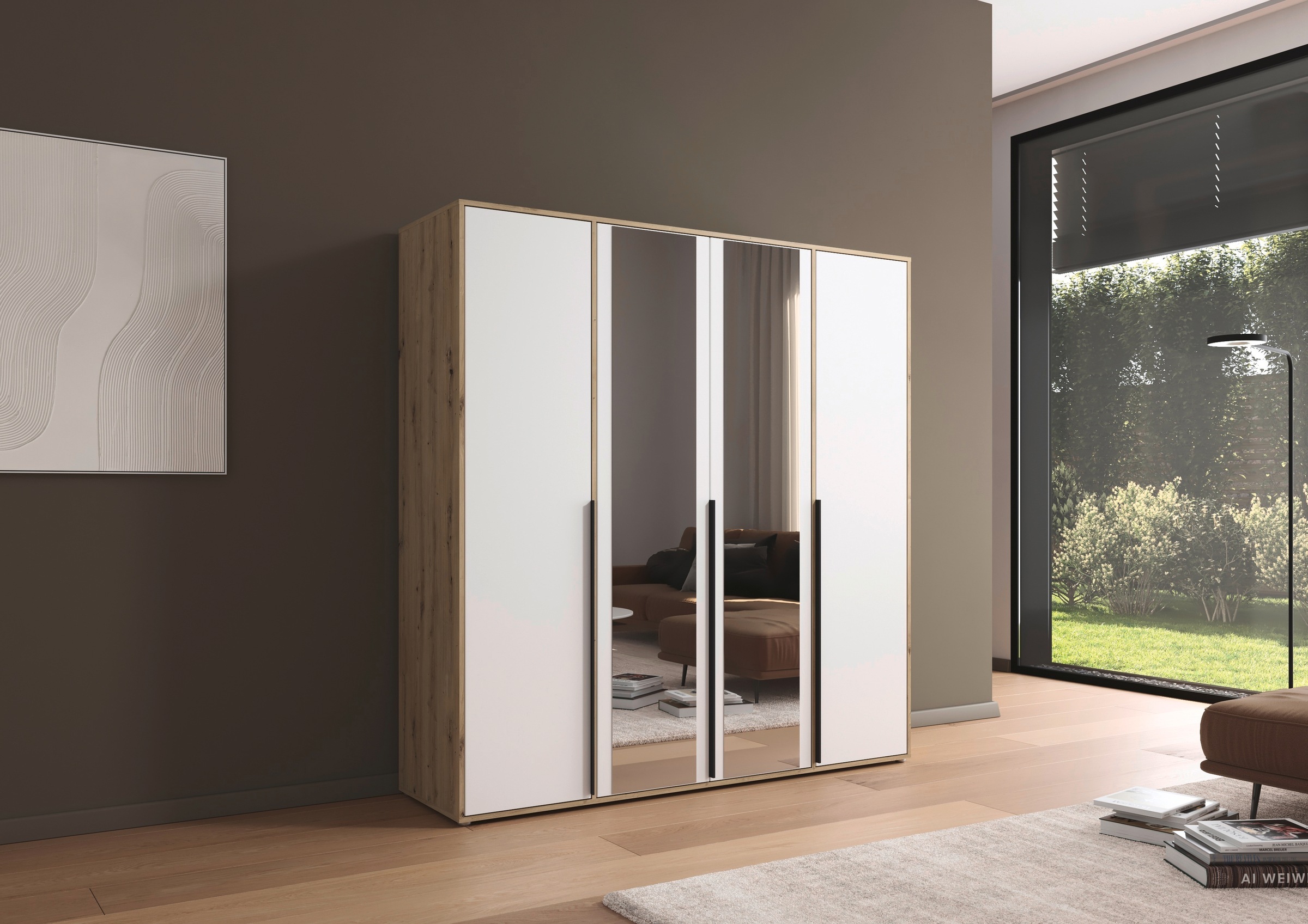 rauch Drehtürenschrank »Kleiderschrank Schrank Garderobe Wäscheschrank NAGATA mit Spiegel«, (in 3 verschiedenen Ausstattungen BASIC/CLASSIC/PREMIUM), und modernen Stangengriffen in Graumetallic TOPSELLER MADE IN GERMANY