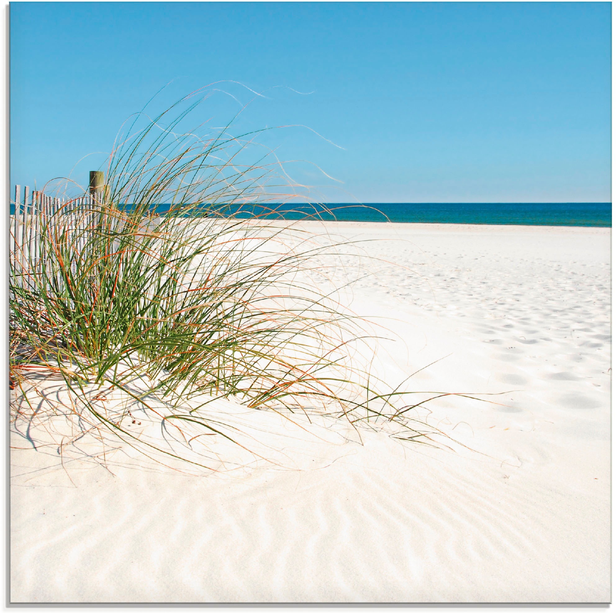 Artland Glasbild »Schöne Sanddüne mit Gräsern und Zaun«, Strand, (1 St.), in verschiedenen Größen