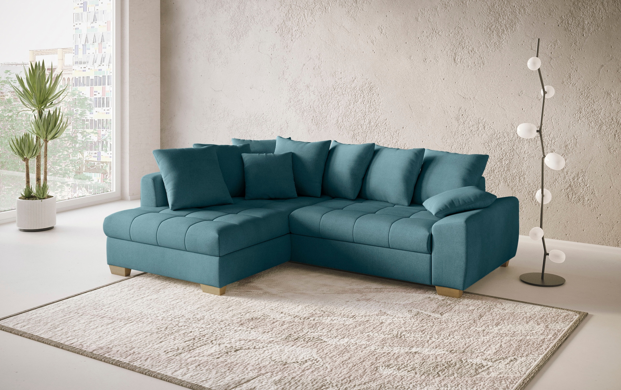 Mr. Couch Ecksofa »Nikita II, L-Form« Wahlweise mit Bettfunktion, Bettkasten & RGB-LED-Beleuchtung