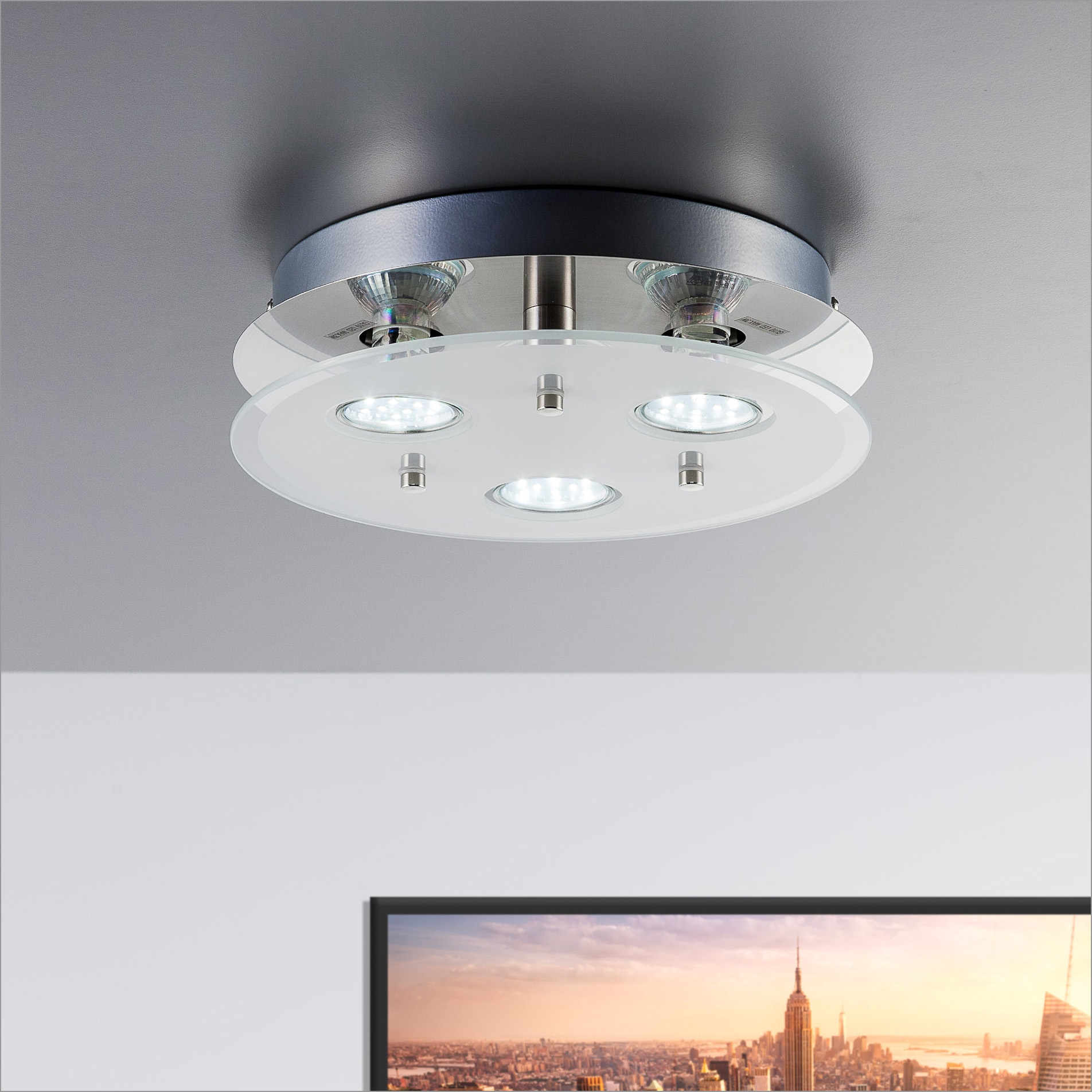 Strahler warmweiß kaufen LED XXL Deckenlampe B.K.Licht LED online 3W Deckenleuchte Lumen 250 mit LED Garantie GU10 Jahren 3 | »Dinora«, 3 flammig-flammig, Glas inkl.
