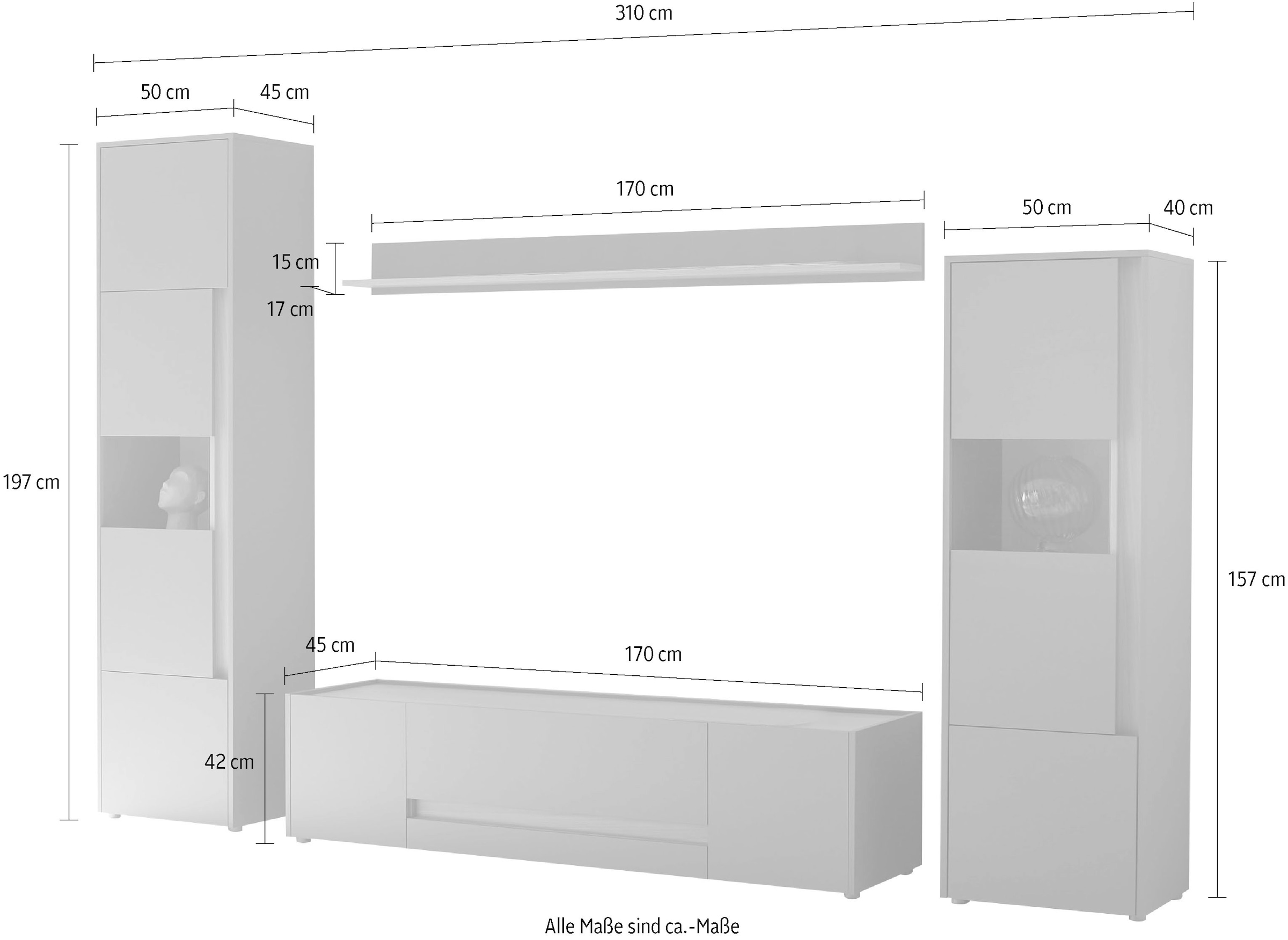 Home affaire Wohnwand »City/Giron, moderne Anbauwand, Komplettset in vielen Farben verfügbar« Set, 4 Stk. tlg.