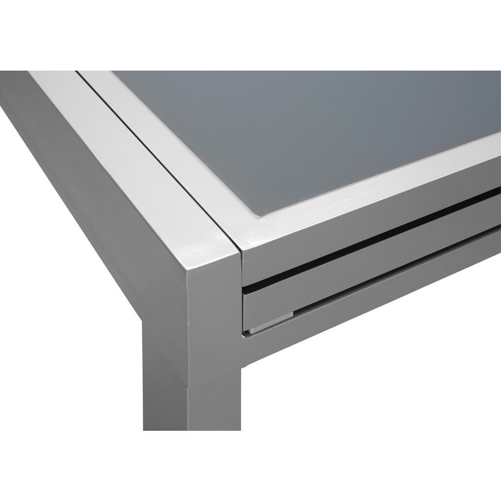 MERXX Balkonset »Lima«, (3 tlg., 2x Klappsessel, 1x Ausziehtisch 65(130)x65 cm), pulverbeschichtetes Aluminium, aus 100% Polyester, für 2 Personen