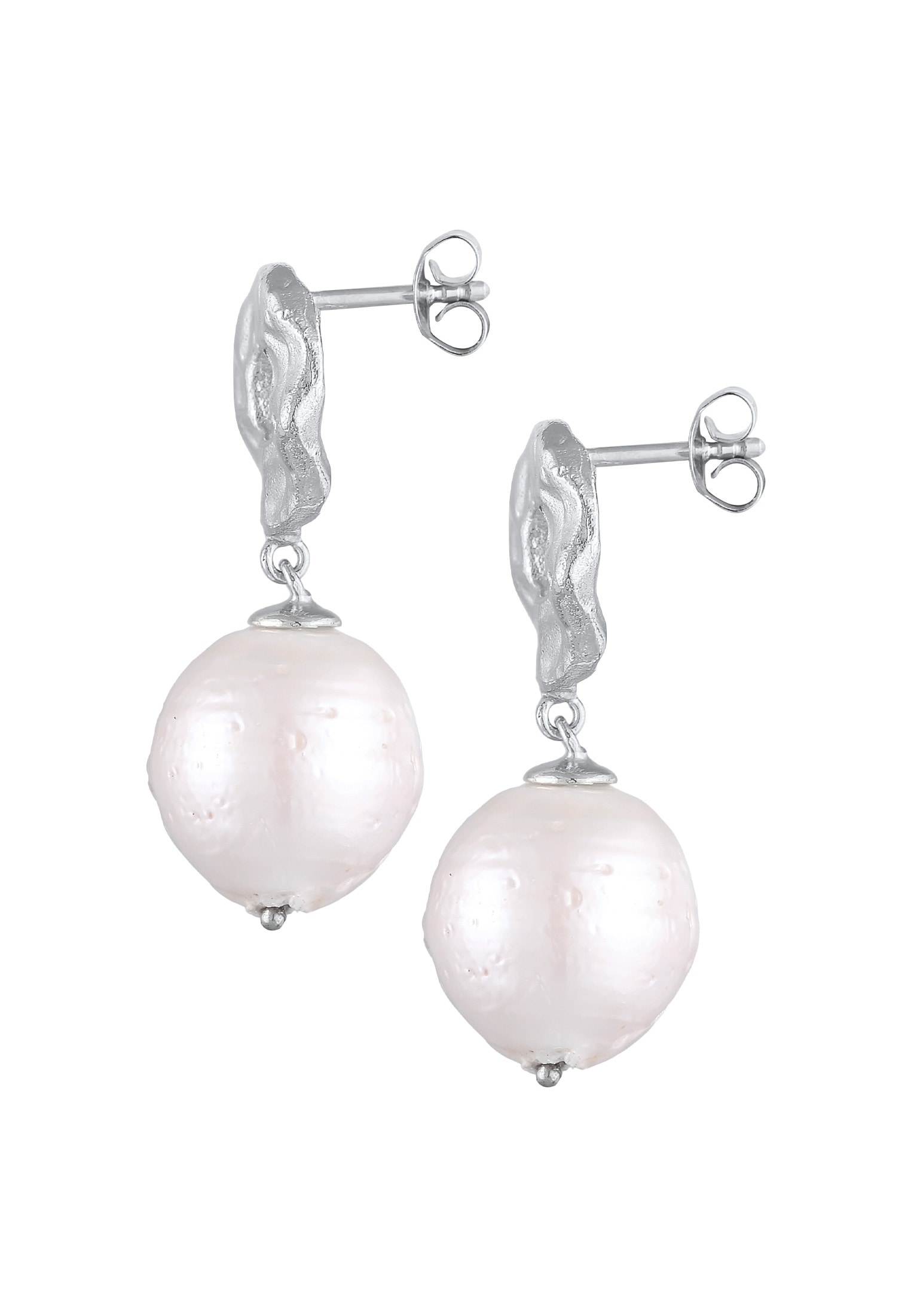 Elli Premium Paar Ohrstecker »Ohrringe Hänger Barock Süßwasserperle Disc 925 Silber«