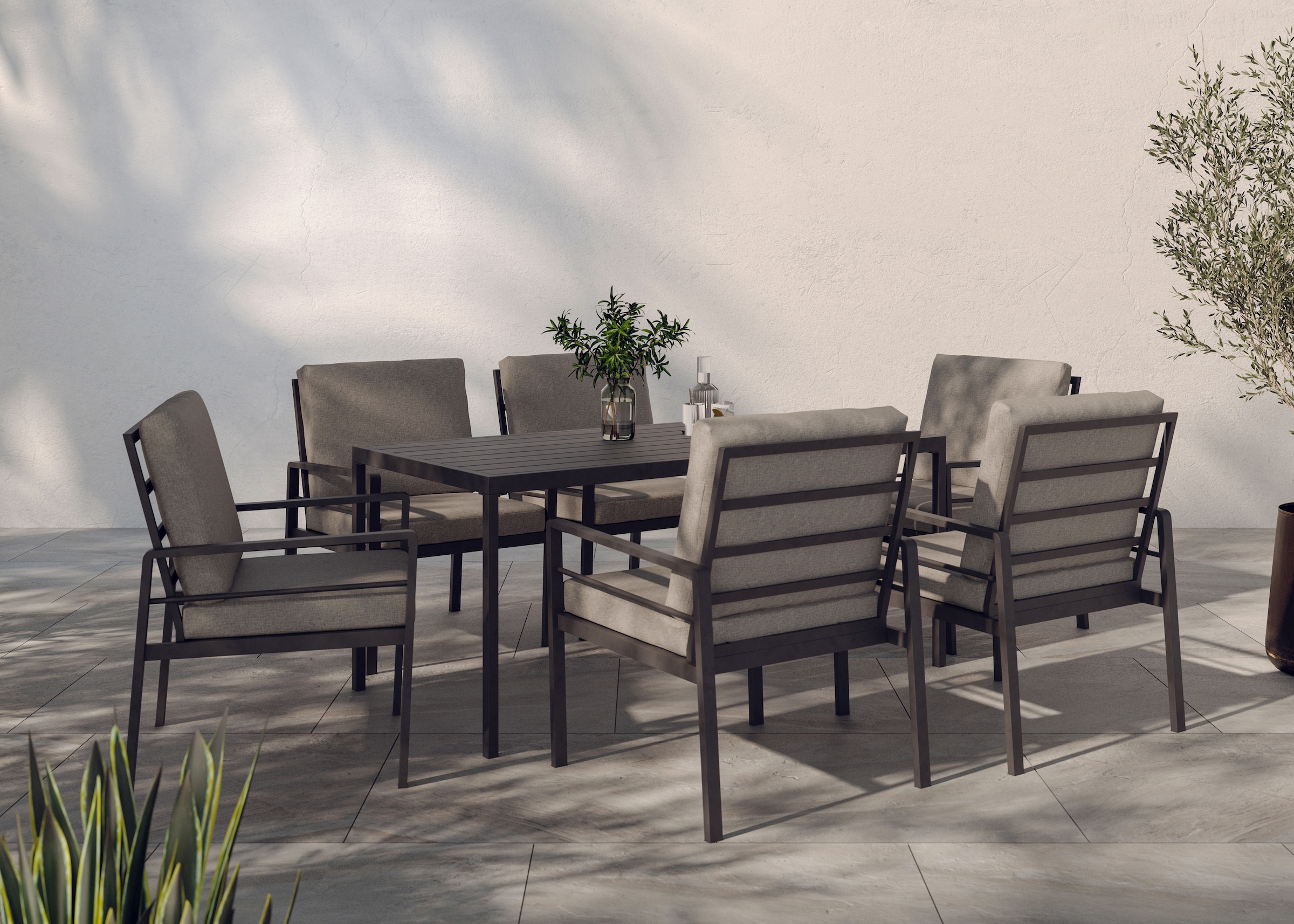 KONIFERA Garten-Essgruppe ""New Jersey"" Set, 6 Sessel, Tisch 80x160x71 cm, inkl. Auflagen, 19 Stk. tlg. Aluminium/Polyrattan