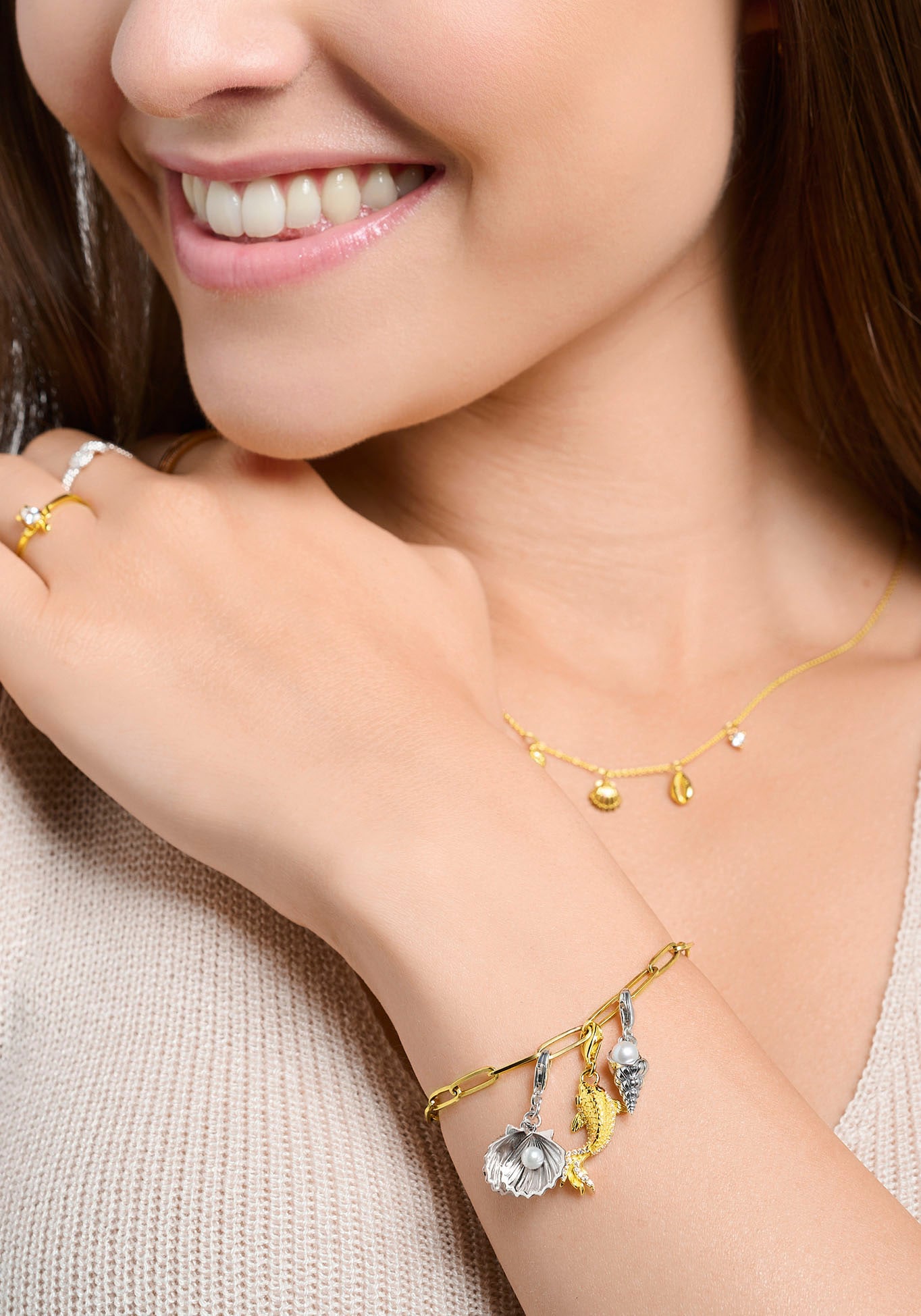 THOMAS SABO Charm-Einhänger »Muschel-Optik« mit Glas-Keramik Stein - mit Süßwasserzuchtperle