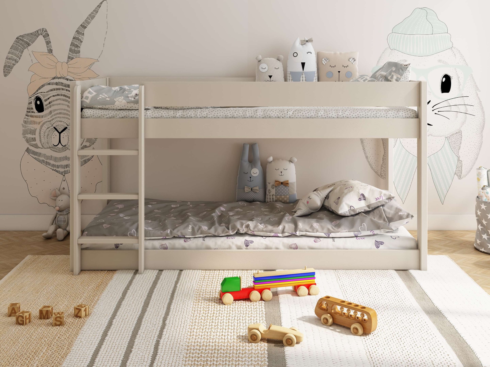 OTTO home Kinderbett »ROBIN ,Bodenbett,Etagenbett,Leiter/Einstieg seitenverkehrt montierbar« 2 Größen,  Montessori Stil, zertifiziertes Massivholz