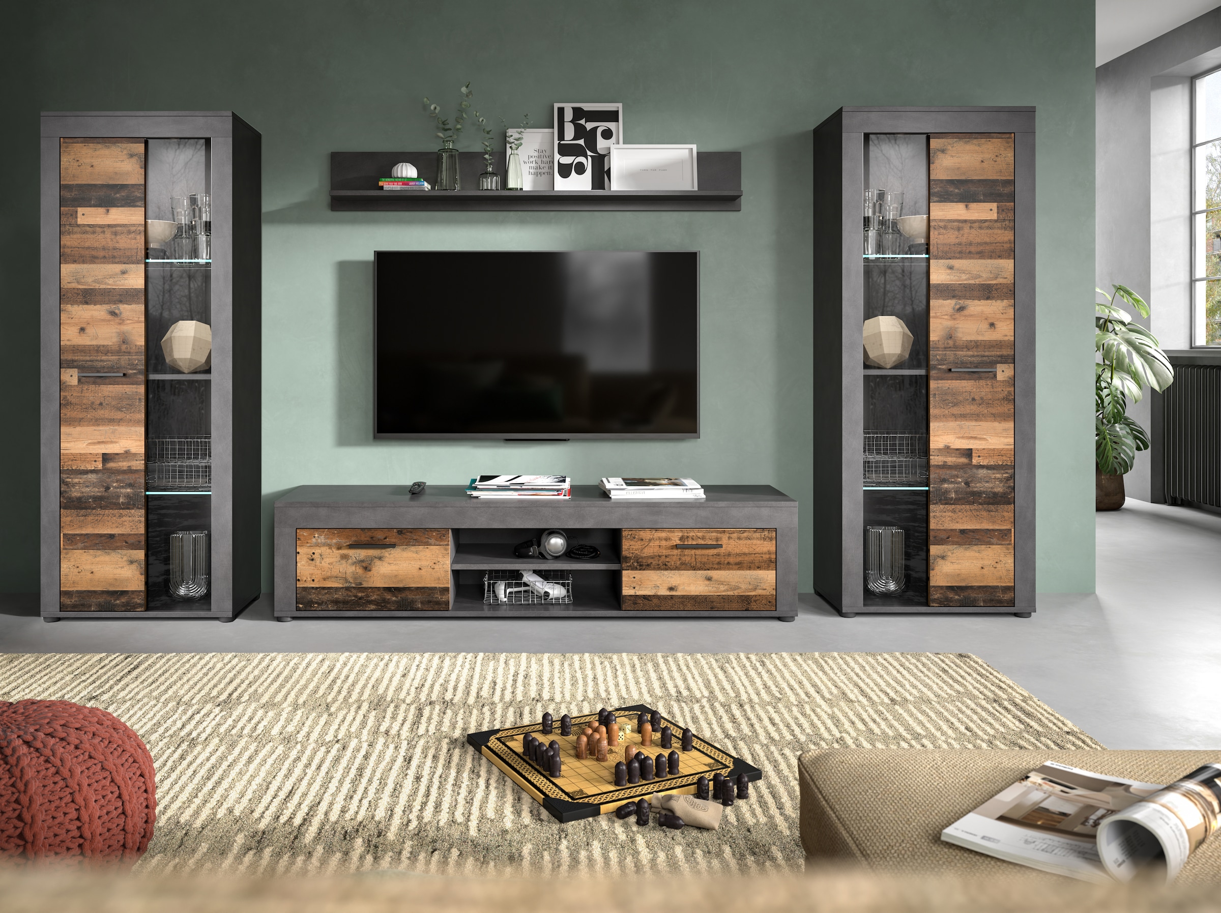 INOSIGN Wohnwand »Aosta, Breite 310cm, best. aus: 2x Vitrine, Lowboard, Wandboard«, Wohnwand, Kombination, Anbauwand, Möbel Set, Schrankwand, Möbel Kombi