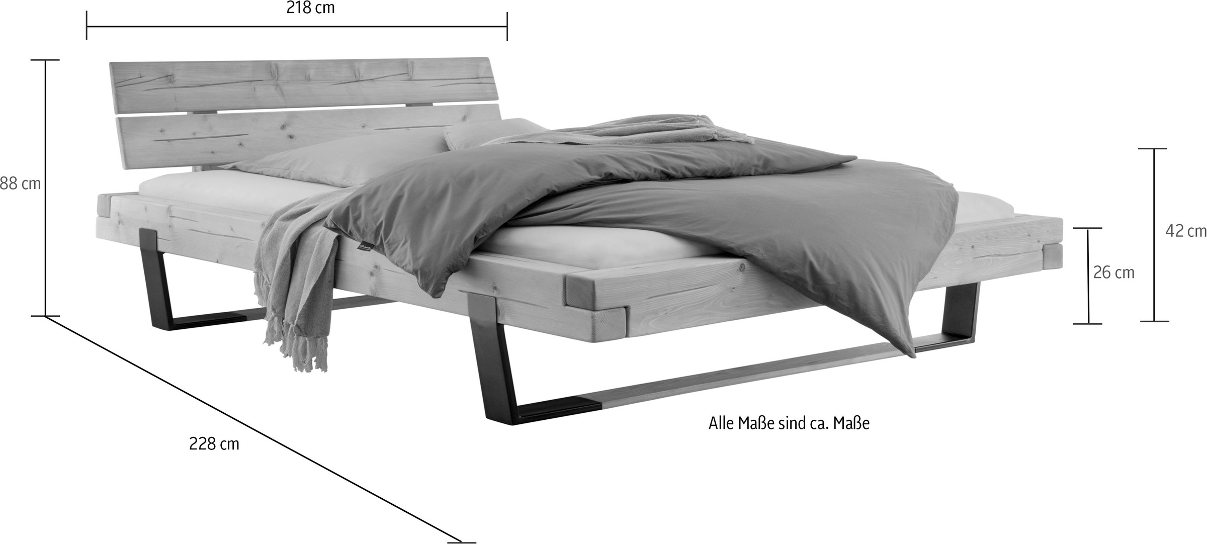 Home affaire Massivholzbett »Ultima«, aus Holz in Balken-Optik mit Holz/Metall Kufe