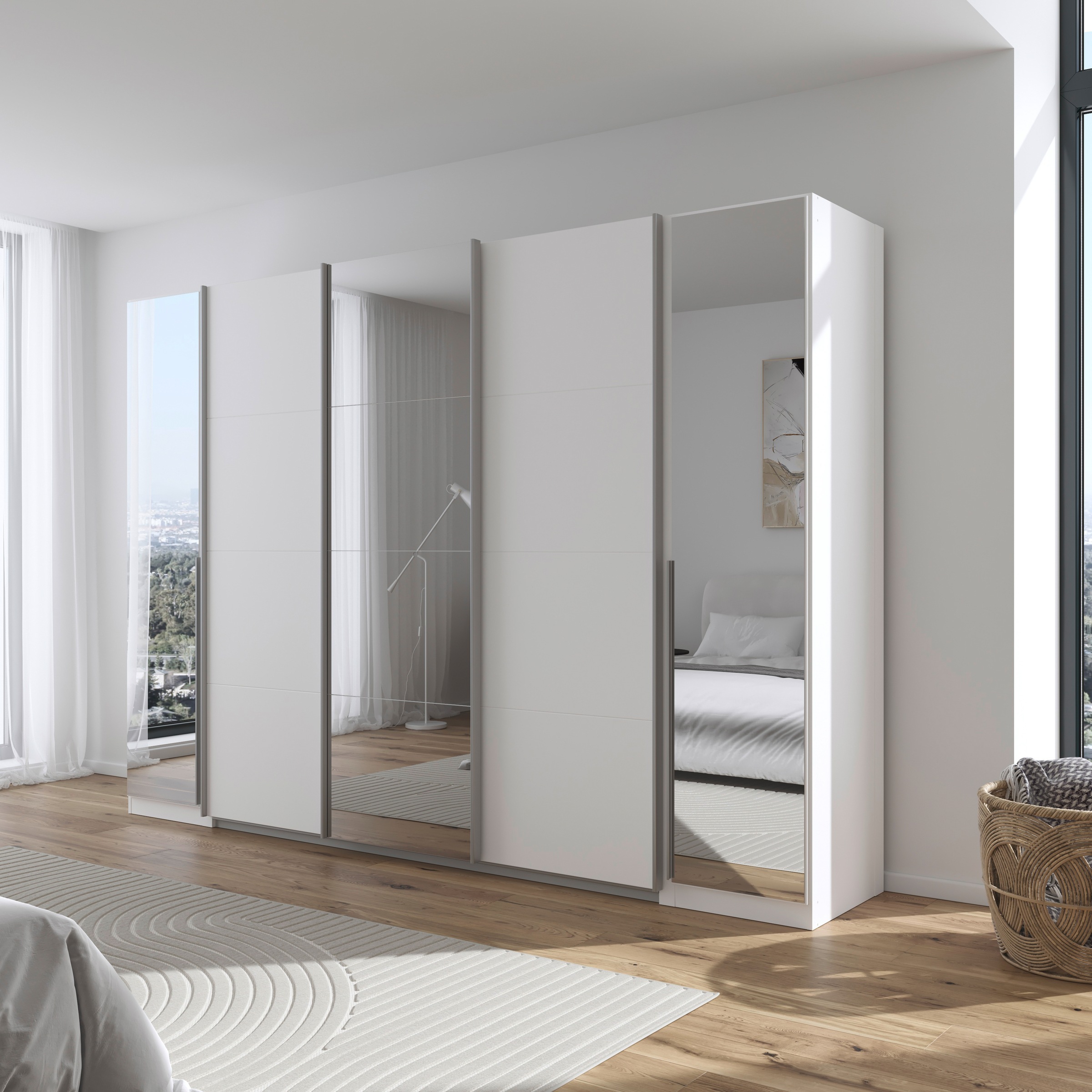 rauch Schwebetürenschrank »Agordo«, (im angesagten Mix aus Dreh- und Schwebetüren), optional mit Spiegel und zwei Griff-Farben MADE IN GERMANY