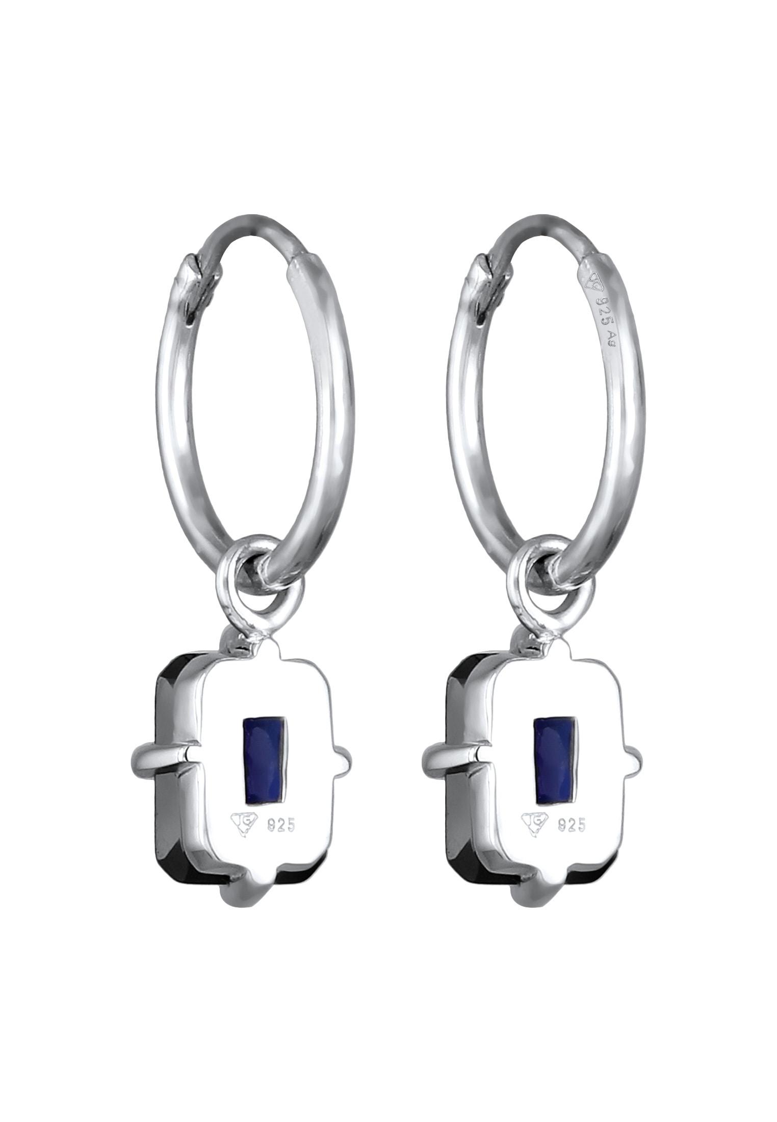 Elli Premium Paar Creolen »Ohrringe Creolen Anhänger Edelstein Saphir Dunkelblau 925 Sterling Silber«