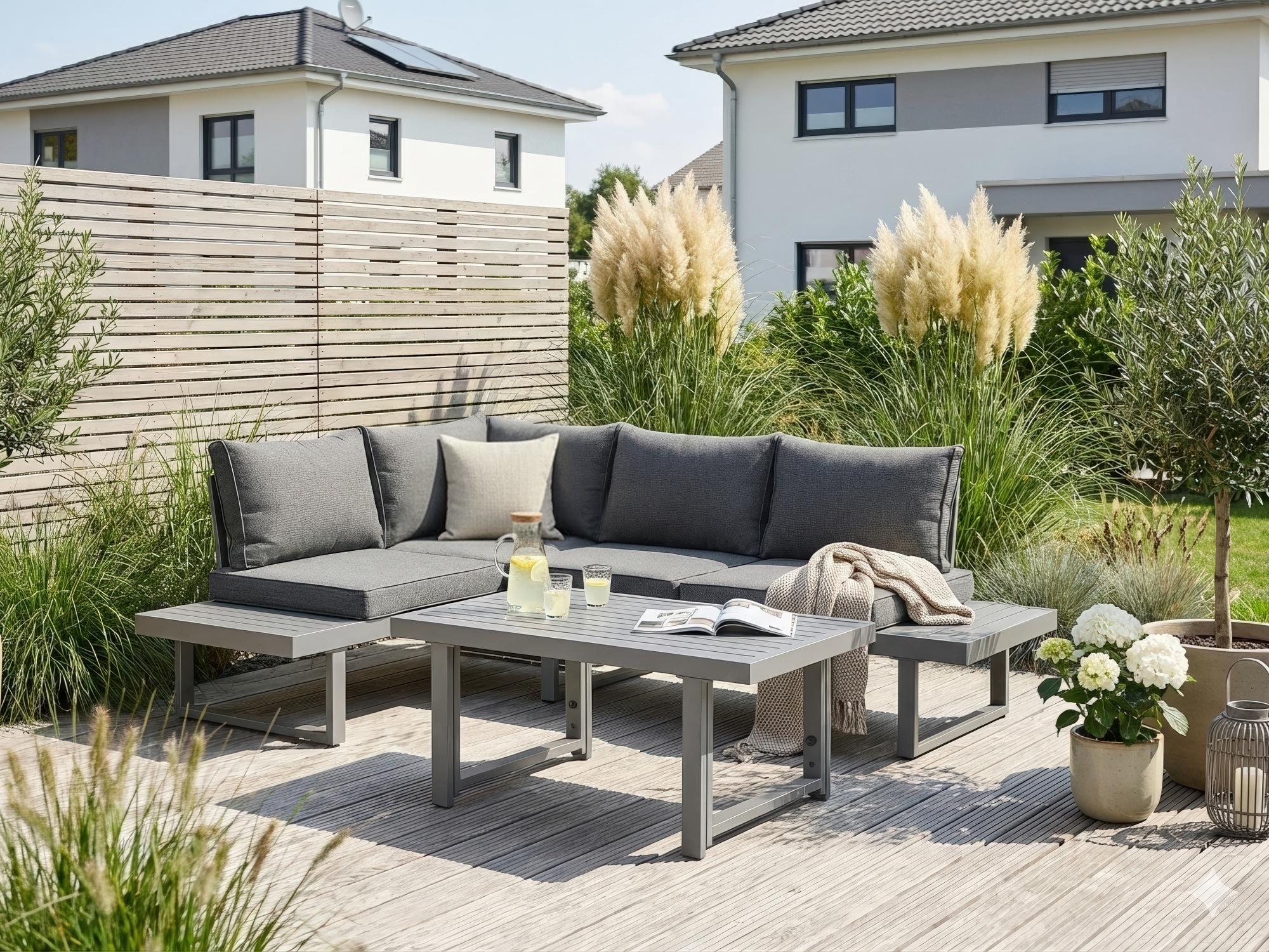 KONIFERA Gartenlounge-Set "Hamburg" Set, Tisch:100x60x60/40cm,abnehmbare Rückenlehnen,individuell aufstellbar, 14 Stk. tlg. höhenverstellbarer Tisch, inkl. Schutzhülle, Aluminiumgestell