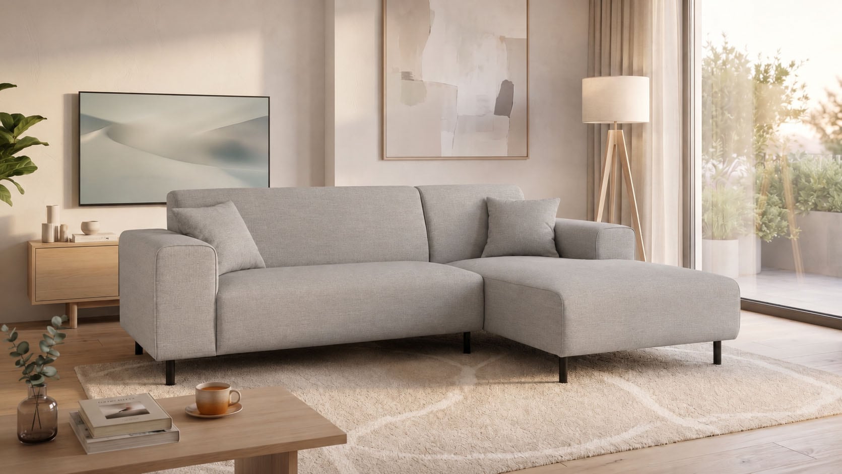 OTTO home Ecksofa »ARROS L-Form mit Wellenunterfederung, Maße B/T/H: 235/163/81 cm« incl. Zierkissen, mit Recamiere rechts/links bestellbar, auch in Cord