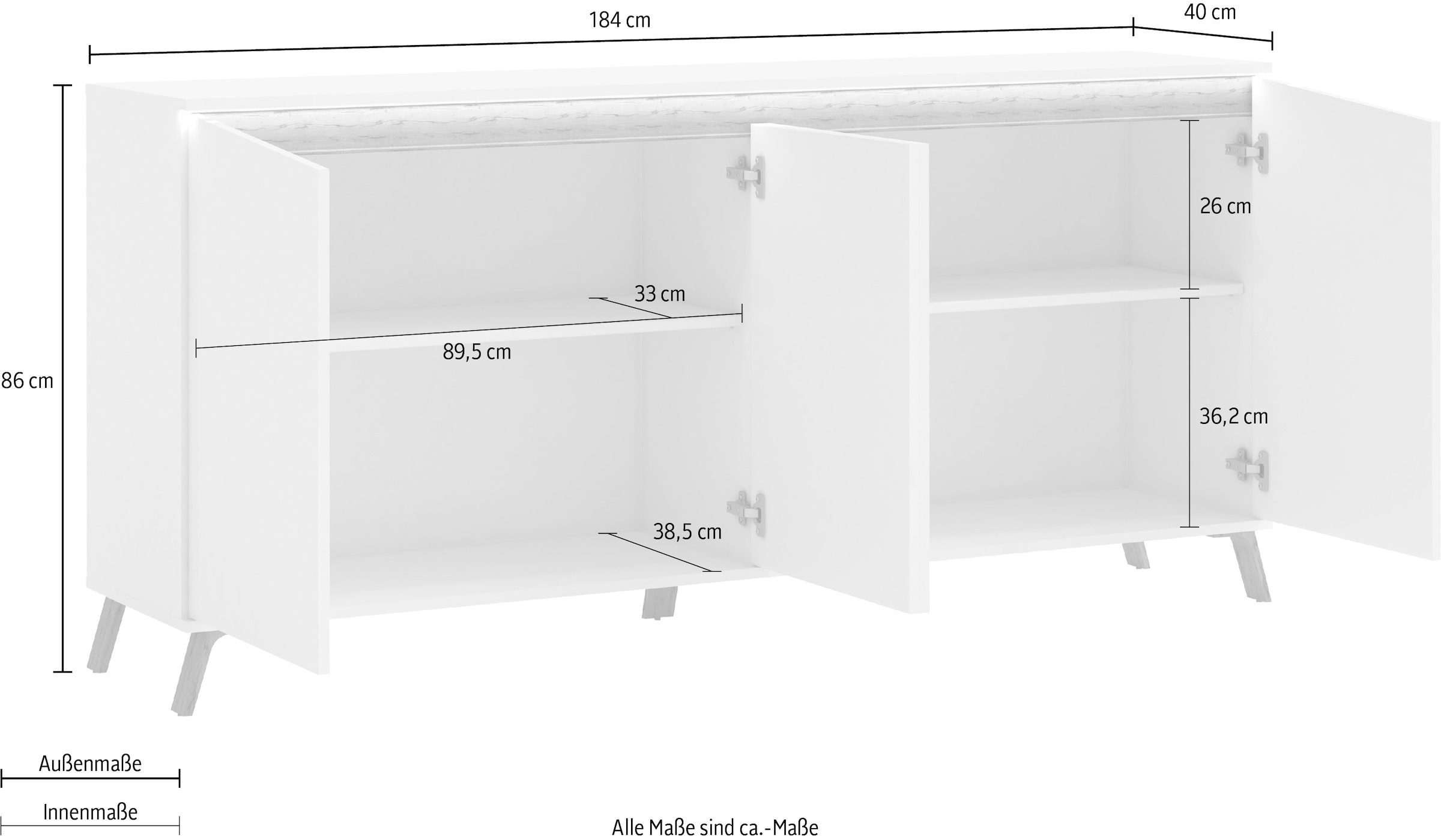 INOSIGN Sideboard »ALADINO«, Breite 184 cm, komplett Hochglanz, ohne Beleuchtung