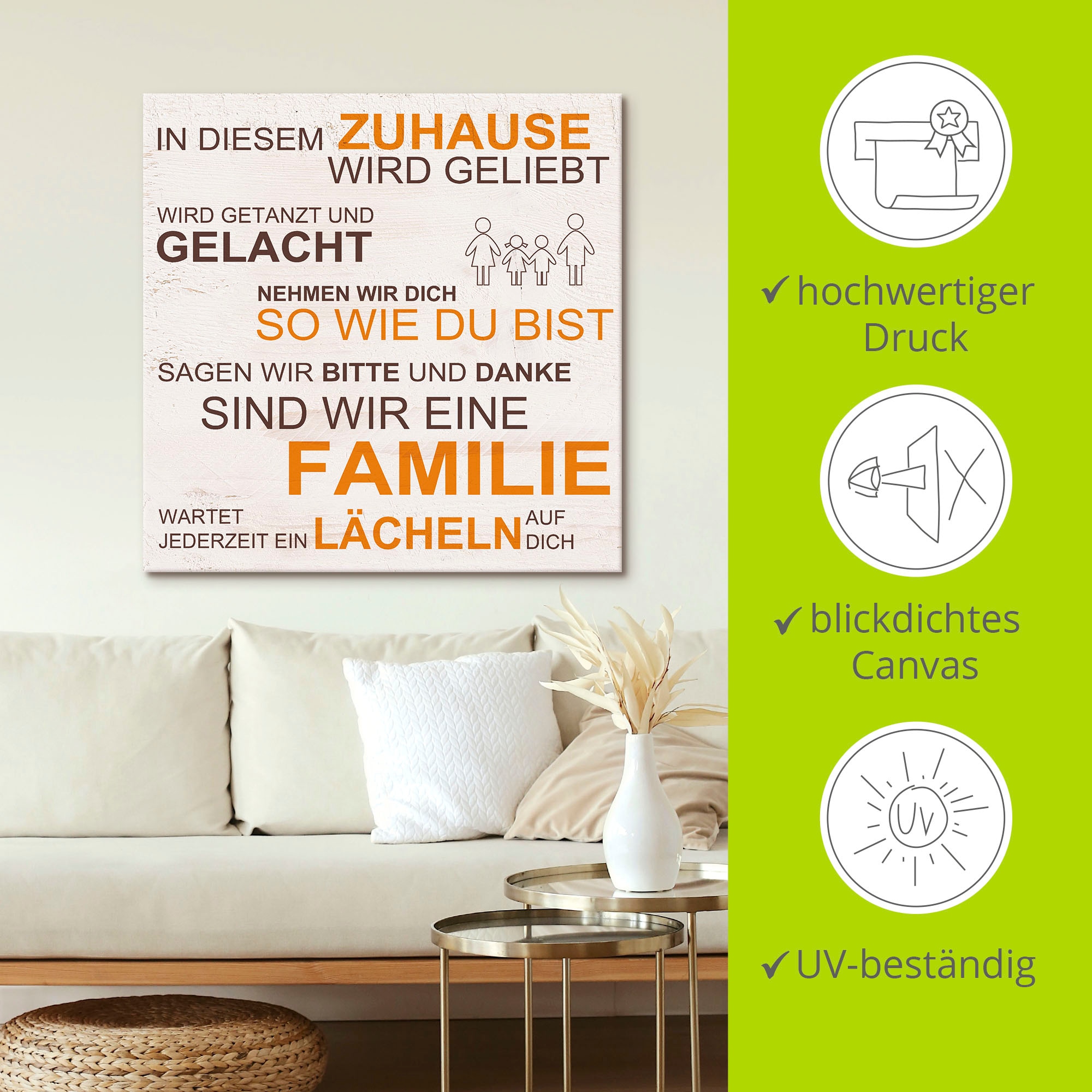 Artland Leinwandbild »In diesem Zuhause - beige« Sprüche & Texte 1 Stk. tlg. auf Keilrahmen gespannt