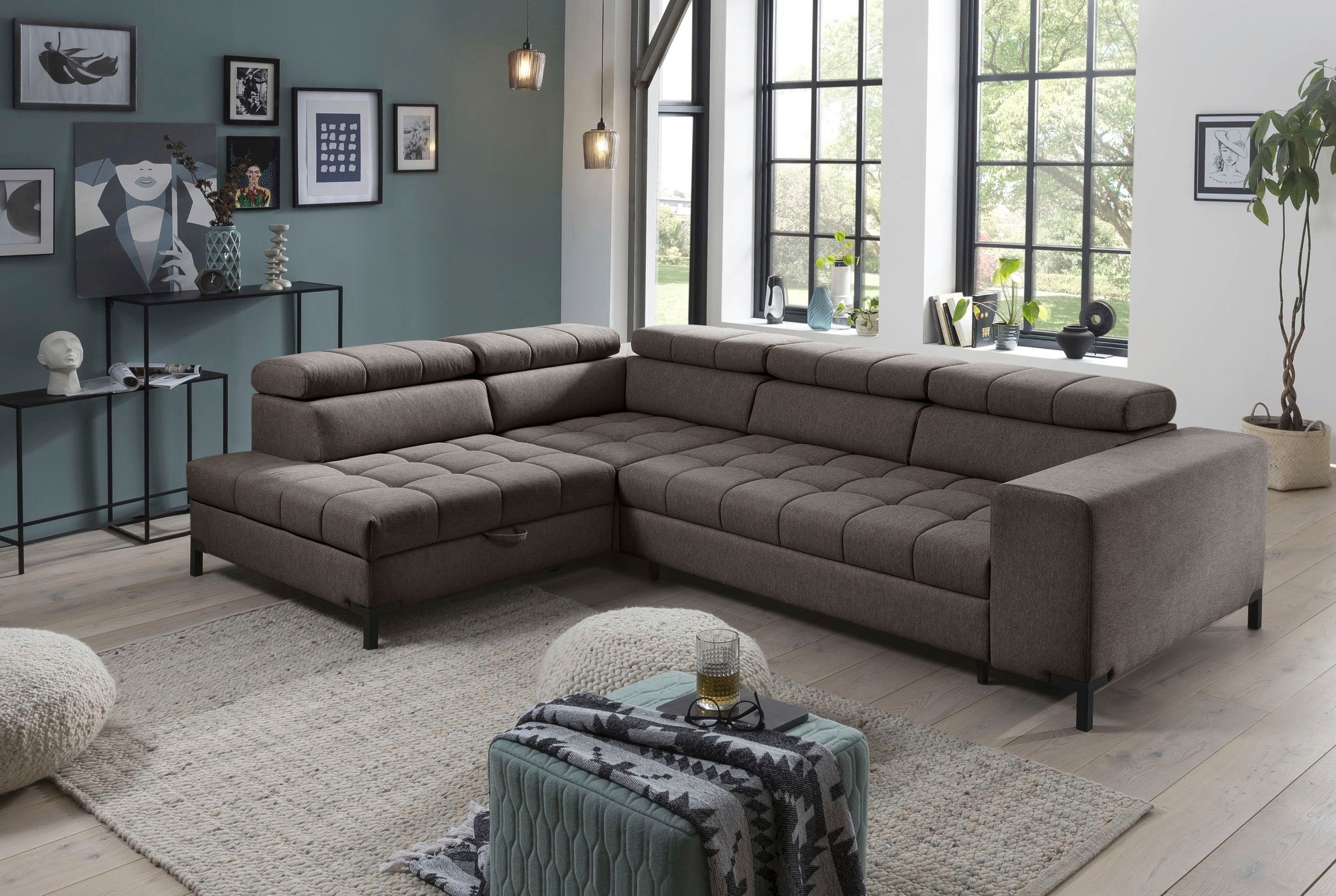 exxpo - sofa fashion Ecksofa »Bocco, hochwertige Verarbeitung, toller Sitzkomfort, bequem, L-Form«, wahlweise mit Bettfunktion u. Bettkasten, inkl. Kopfteilverstellung
