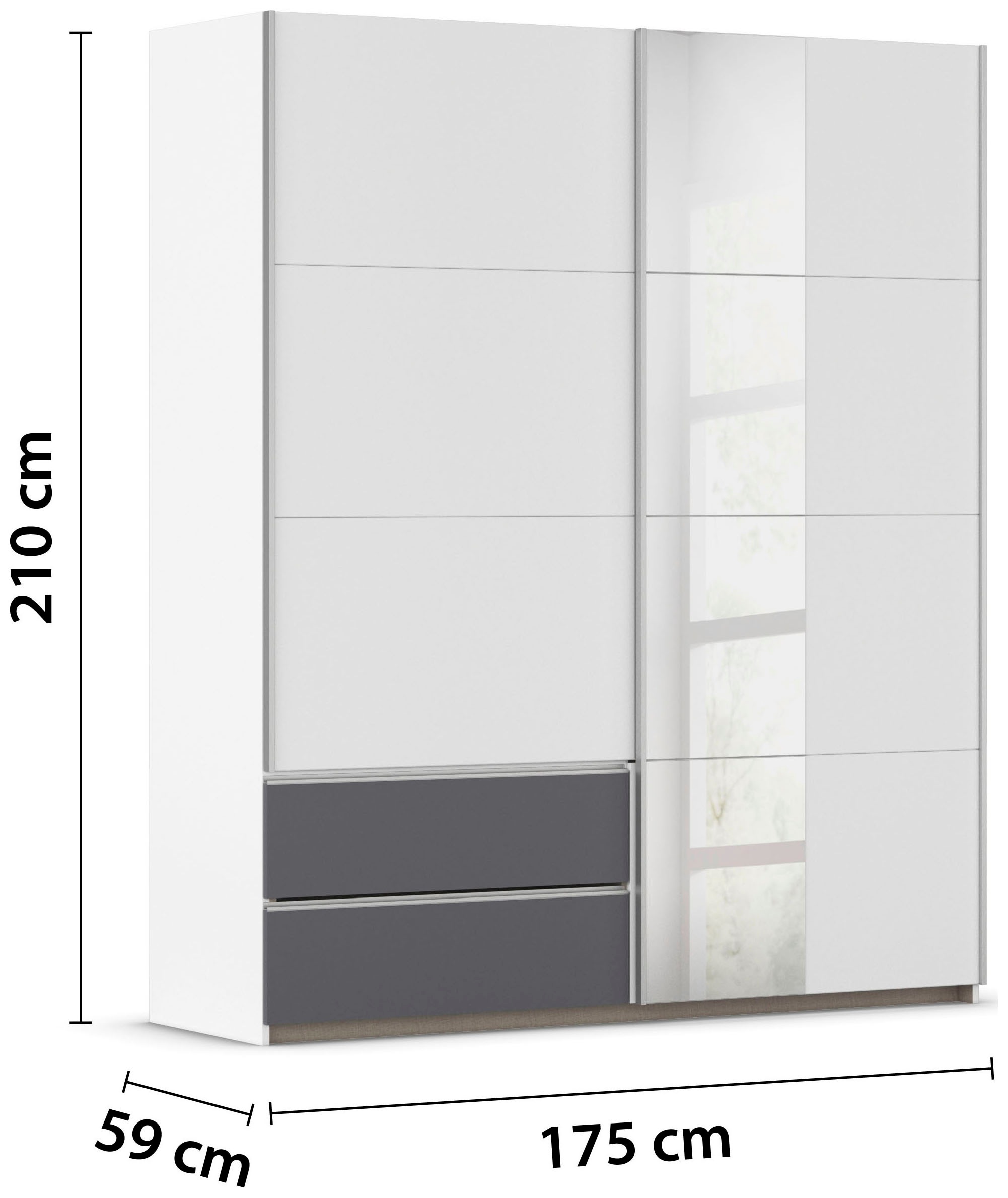 rauch Schwebetürenschrank »Kleiderschrank Schrank Garderobe Wäscheschrank SEVILLA mit Spiegel«, (in 3 verschiedenen Ausstattungen BASIC/CLASSIC/PREMIUM), Metall-Griffleisten alufarben oder Graumetallic MADE IN GERMANY