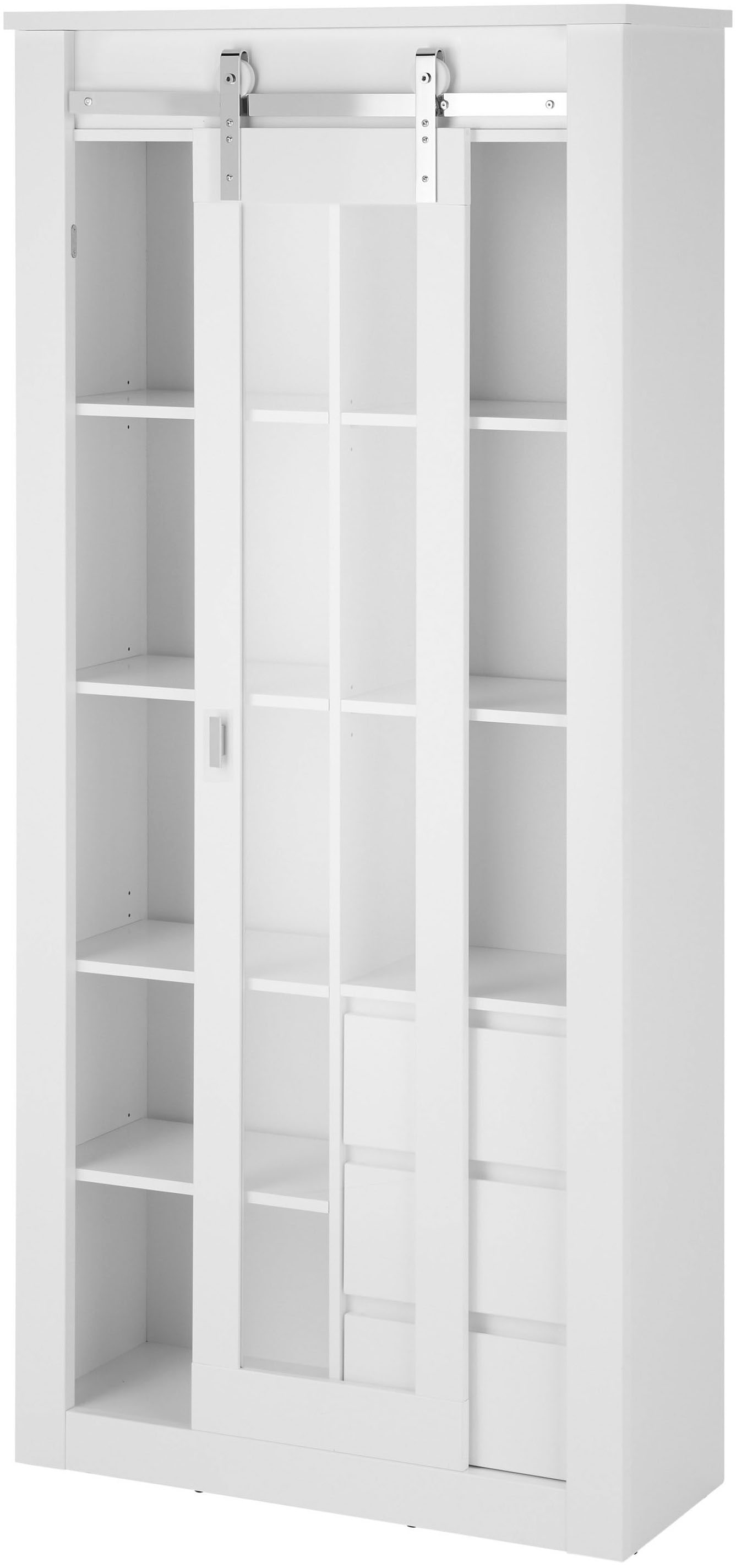 Home affaire Vitrine »Daytona, moderner Hochschrank, Glasvitrine in Weiß Hochglanz« mit Schiebetürenbeschlag in Chrom-Optik, ausreichend Stauraum