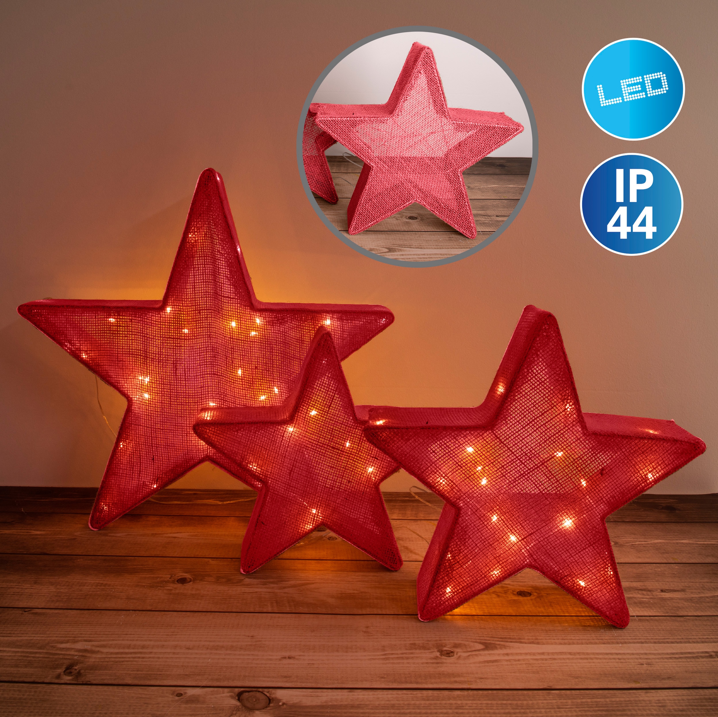 Garantie mit Stern Jahren Stars«, 1 »Christmas Set>>Christmas näve online | LED LED flammig-flammig, 3er Stars kaufen XXL 3