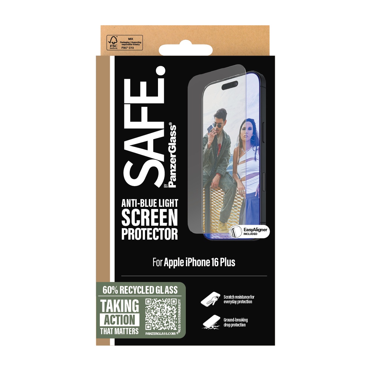 SAFE by PanzerGlass Displayschutzglas »Anti-Blue Light Screen Protection«, für Apple iPhone 16 Plus-Apple iPhone 15 Plus, (1 St.), Displayschutzfolie, Schutzfolie, Bildschirmschutz, kratz- & stoßfest