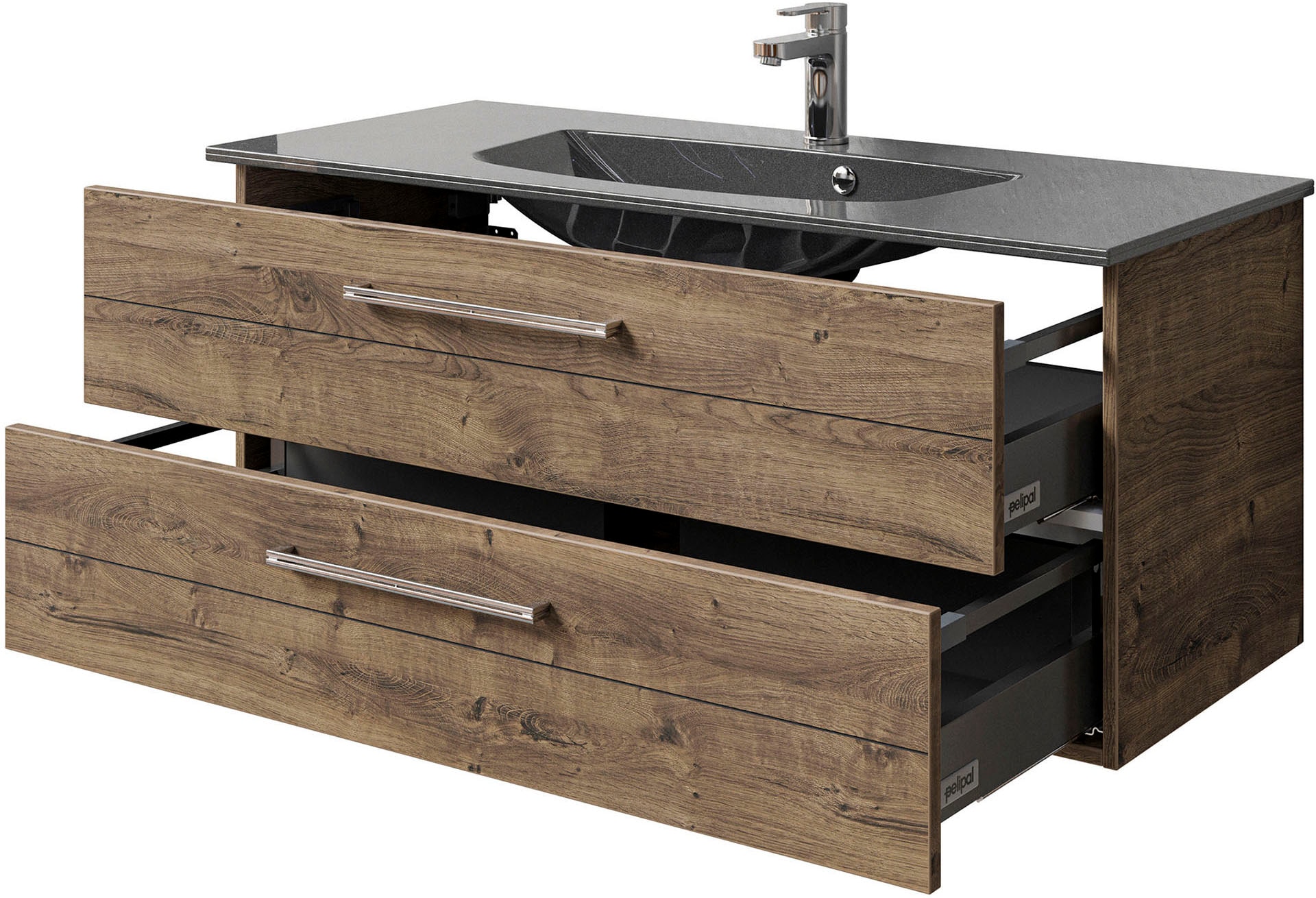 Saphir Waschtisch »Serie 6025 Mineralmarmor-Waschtisch mit Unterschrank, 117 cm breit«, Waschplatz mit 2 Schubladen, hängend, verschiedene Ausführungen