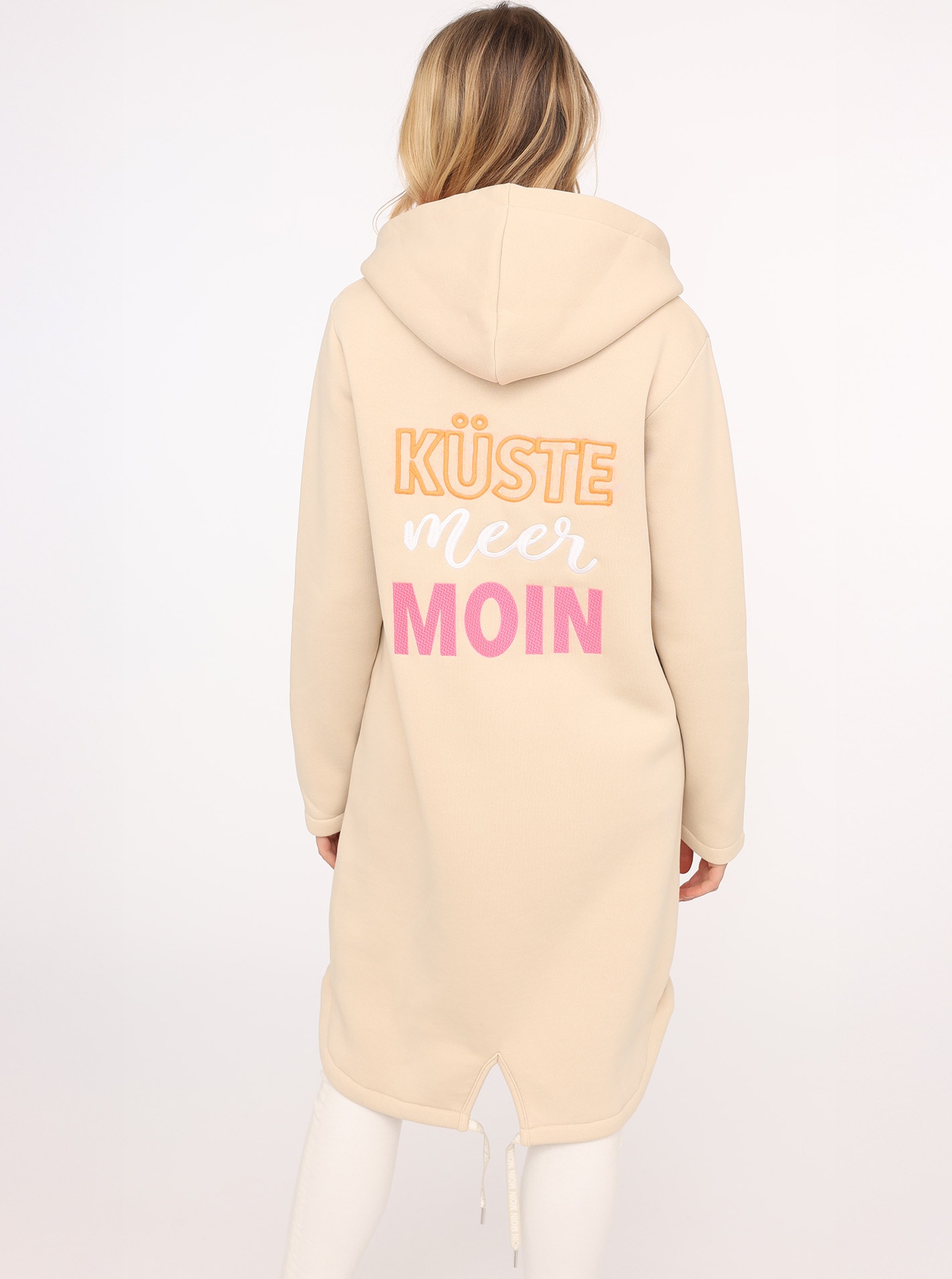 Zwillingsherz Jerseymantel »"Küste Meer Moin"«, mit Kapuze, Taschen, Front und Backmotiv Küste Meer Moin