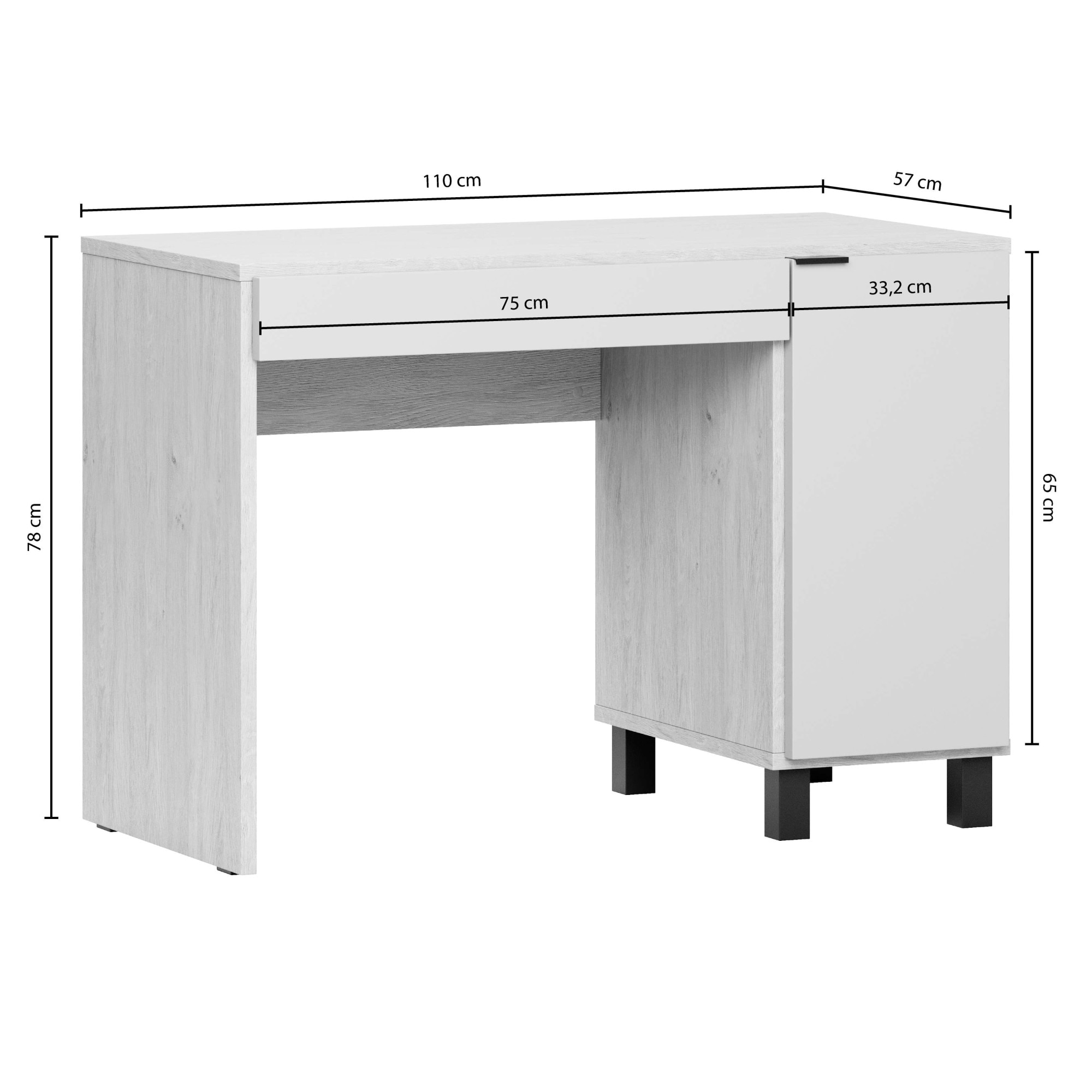 VOX Schreibtisch »SIMPLE Computertisch mit Stauraum, langlebige und stabile Qualität« B/T/H: 110/55/86,7 cm,  Bürotisch mit Schublade & Schrank in 3 Farben erhältlich, Metallgriffe