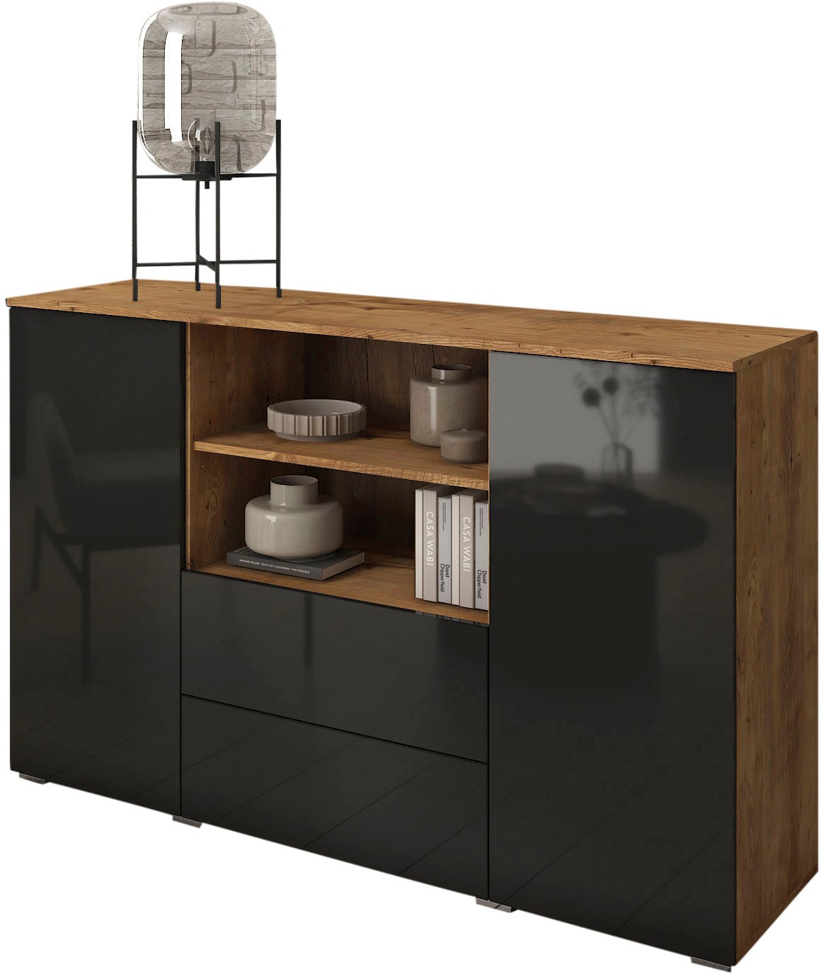 INOSIGN Sideboard »PARIS«, (1 St.), Moderne 140cm breite grifflose Kommode, vielseitig einsetzbar