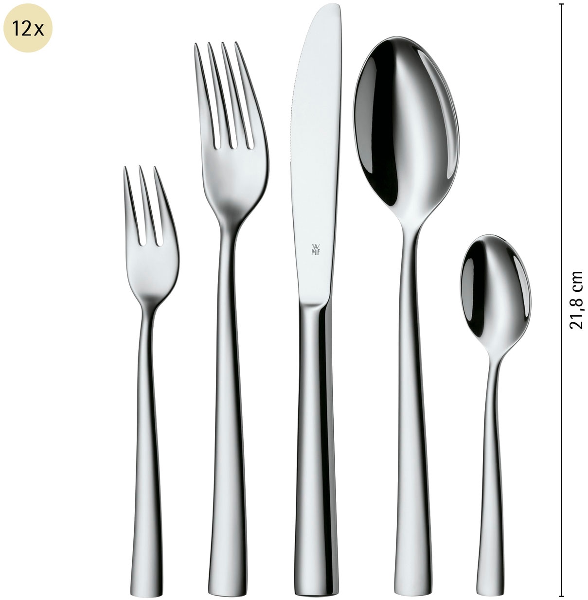 WMF Besteck-Set »Philadelphia in schlanker Optik, ergonomische Haptik, Wellenschliff«, (Set, 60 tlg.), spülmaschinengeeignet, optimale Schärfe, hochwertiger Besteckkasten