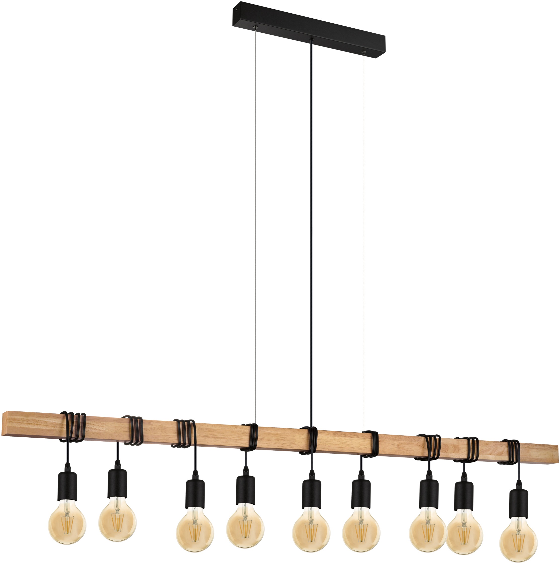 EGLO Pendelleuchte »TOWNSHEND«, 9 flammig, Leuchtmittel E27 | ohne Leuchtmittel, schwarz, braun / L150 x H110 x B10 cm / Retro / Vintage / Esstisch