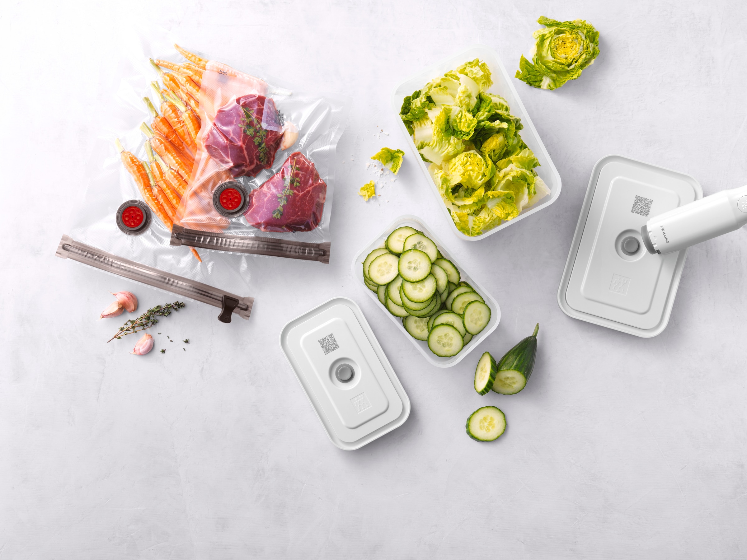 Zwilling Vakuumbehälter »Fresh & Save« Set, Vakuumpumpe inkl. 2 Vakuumboxen & 4 Vakuumbeutel, 7 Stk. tlg. Vakuum Starter-Set, Kunststoff, Spülmaschinengeeignet, Grey Line