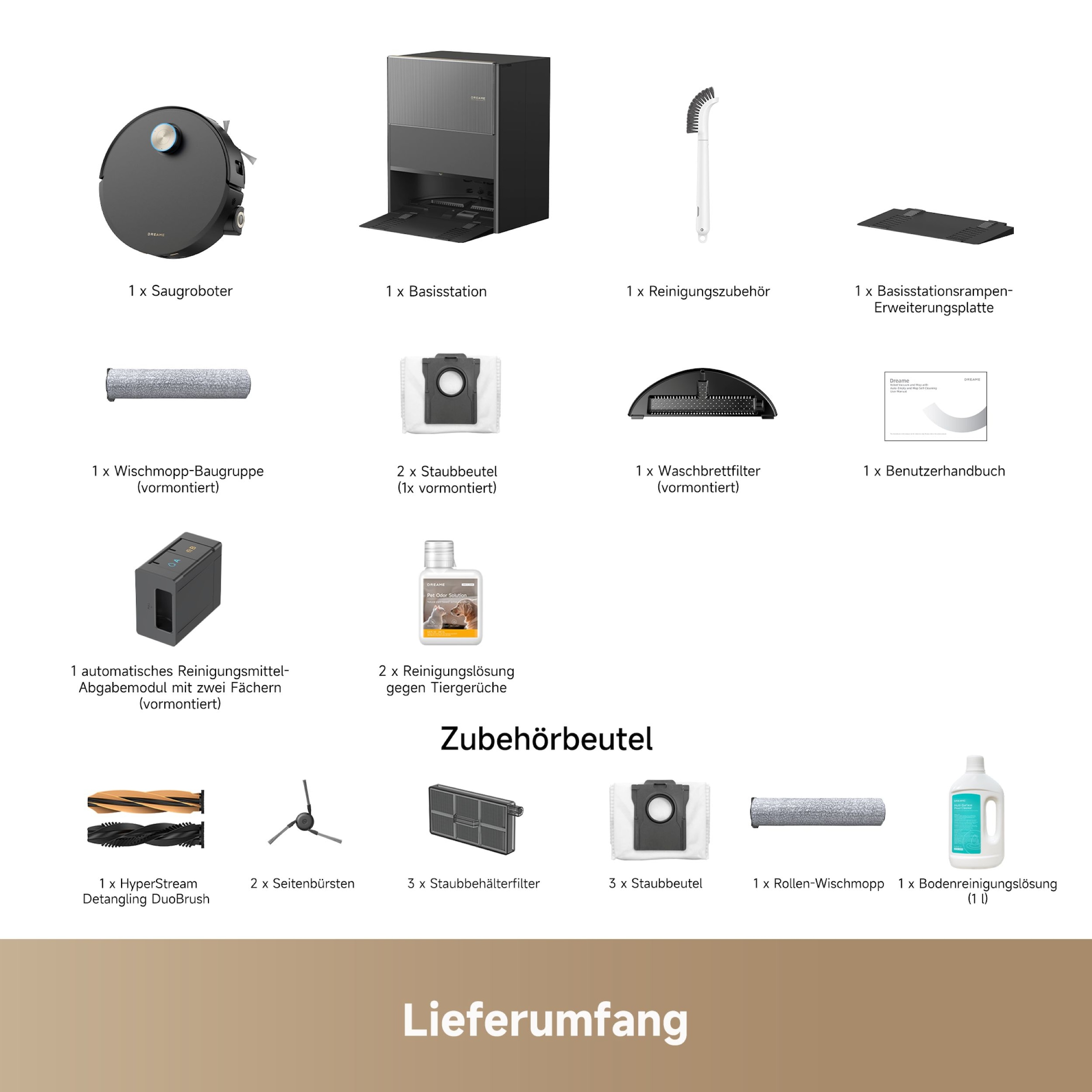 Dreame Saugroboter »mit Wischfunktion Aqua10 Ultra Roller Complete Black« Warmwasser-Wischsystem, Rollenmopp, überwindet Hindernisse, 30.000 Pa