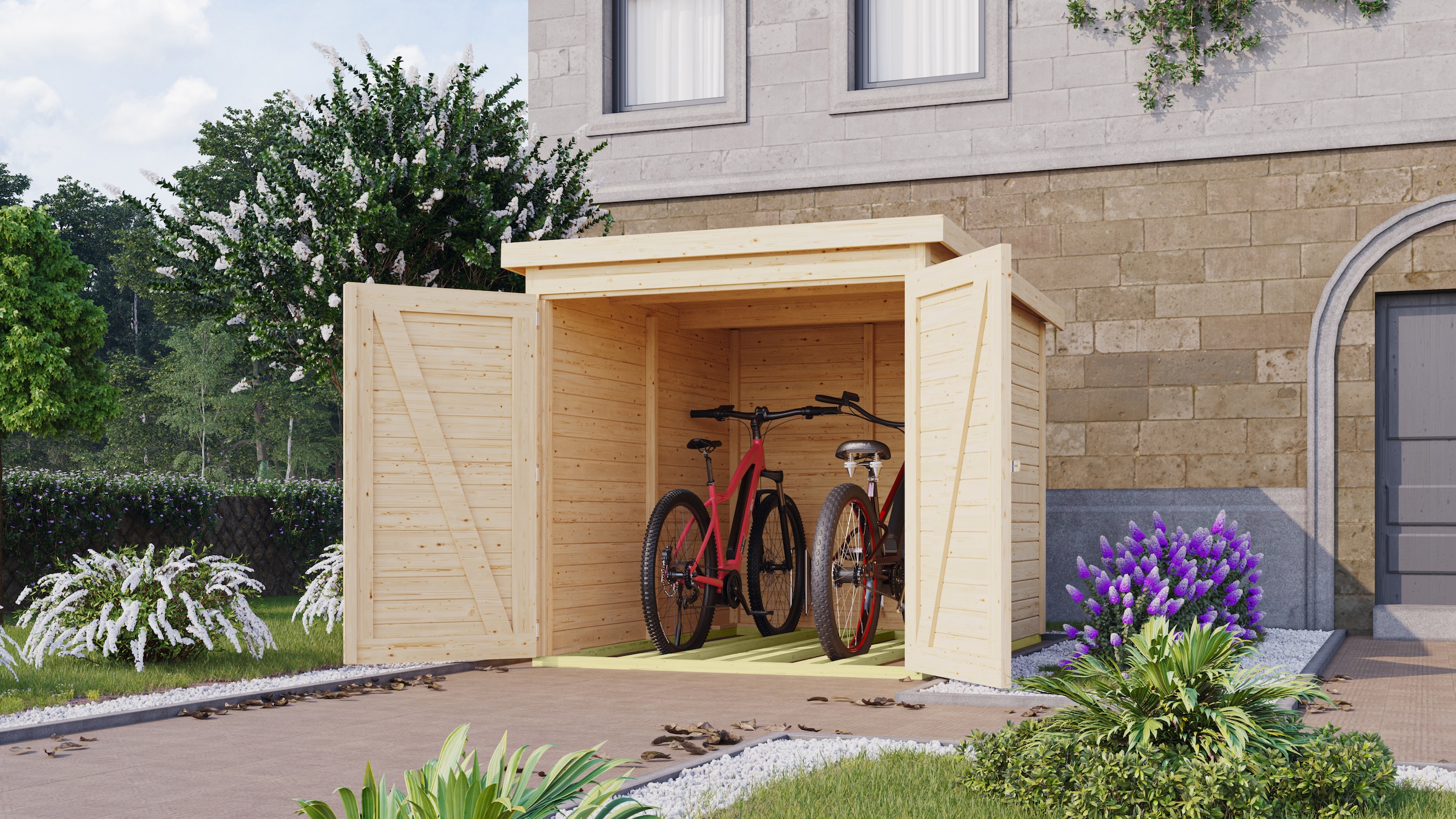Karibu Fahrradbox »Fahrradgarage mit Einschub und Halterung für bis zu 3 Fahrräder« in 2 Ausführungen, BxTxH: 162,5x216x167 cm