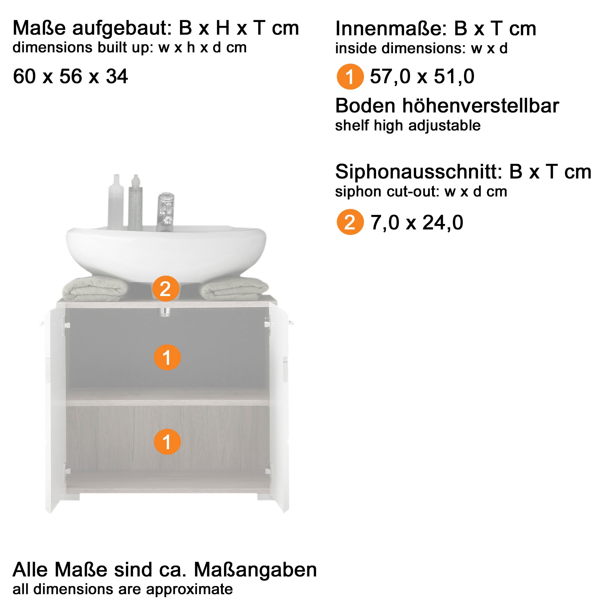 trendteam Badmöbel-Set »Tone«, (Set, cm bestellen St.), / ca. 2 | 34 Sparset,2-tlg.,B/H/T: 60 172 UNIVERSAL 