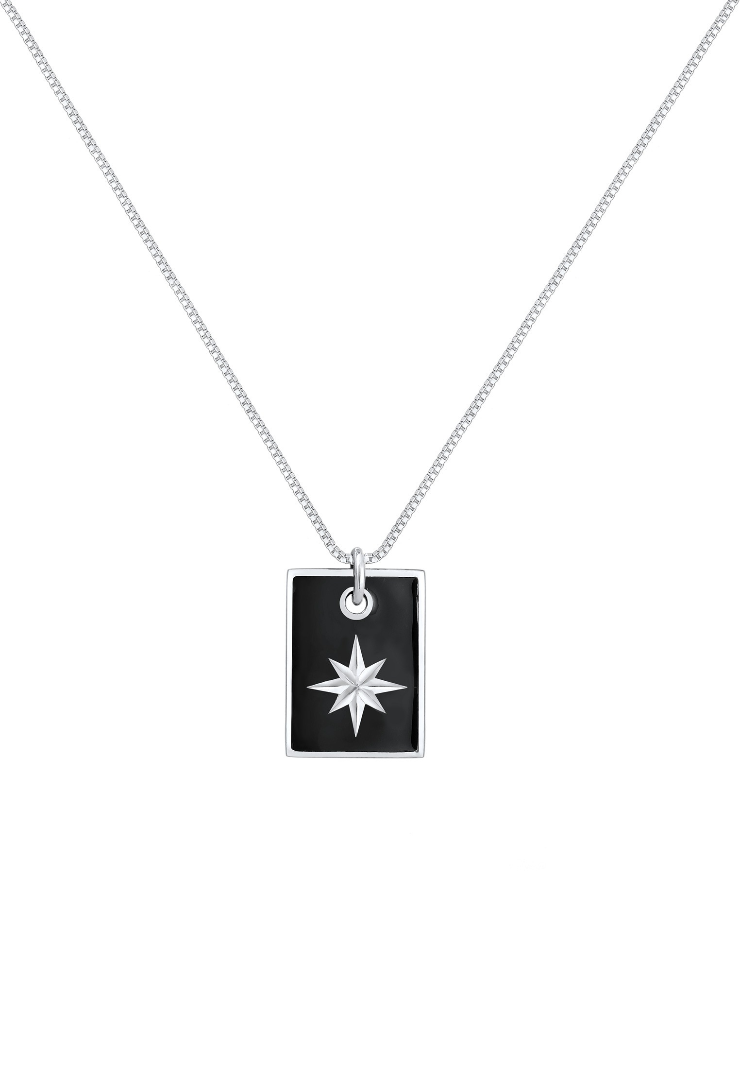 Kuzzoi Lange Kette »Halskette Dog Tag Emaille Schwarz Stern 925 Silber«
