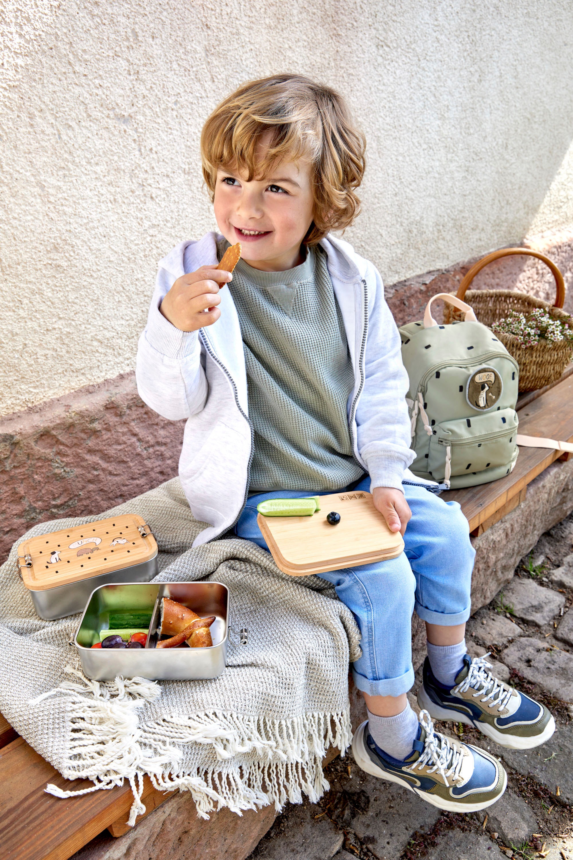 LÄSSIG Lunchbox »Bamboo Happy Prints«, (1 tlg.), mit Holzdeckel