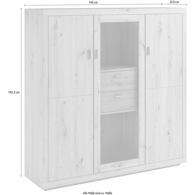 set one by Musterring Highboard »Chandler«, Maße (BxHxT) 140 x 142,2 x 37,9  cm, Tür mit Glasausschnitt bequem bestellen