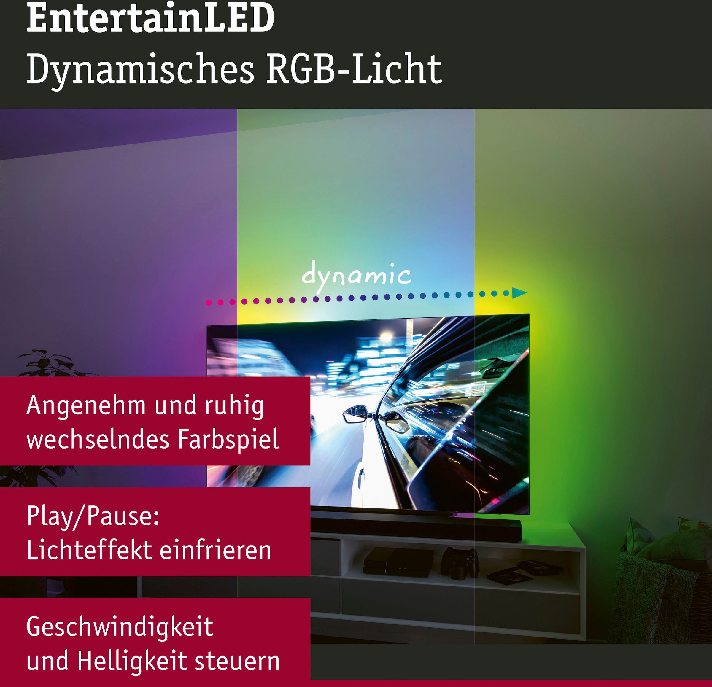 Paulmann LED-Streifen »USB LED Strip TV-Beleuchtung 55 Zoll 2m Dynamic Rainbow RGB 3,5W«, 1 St.-flammig