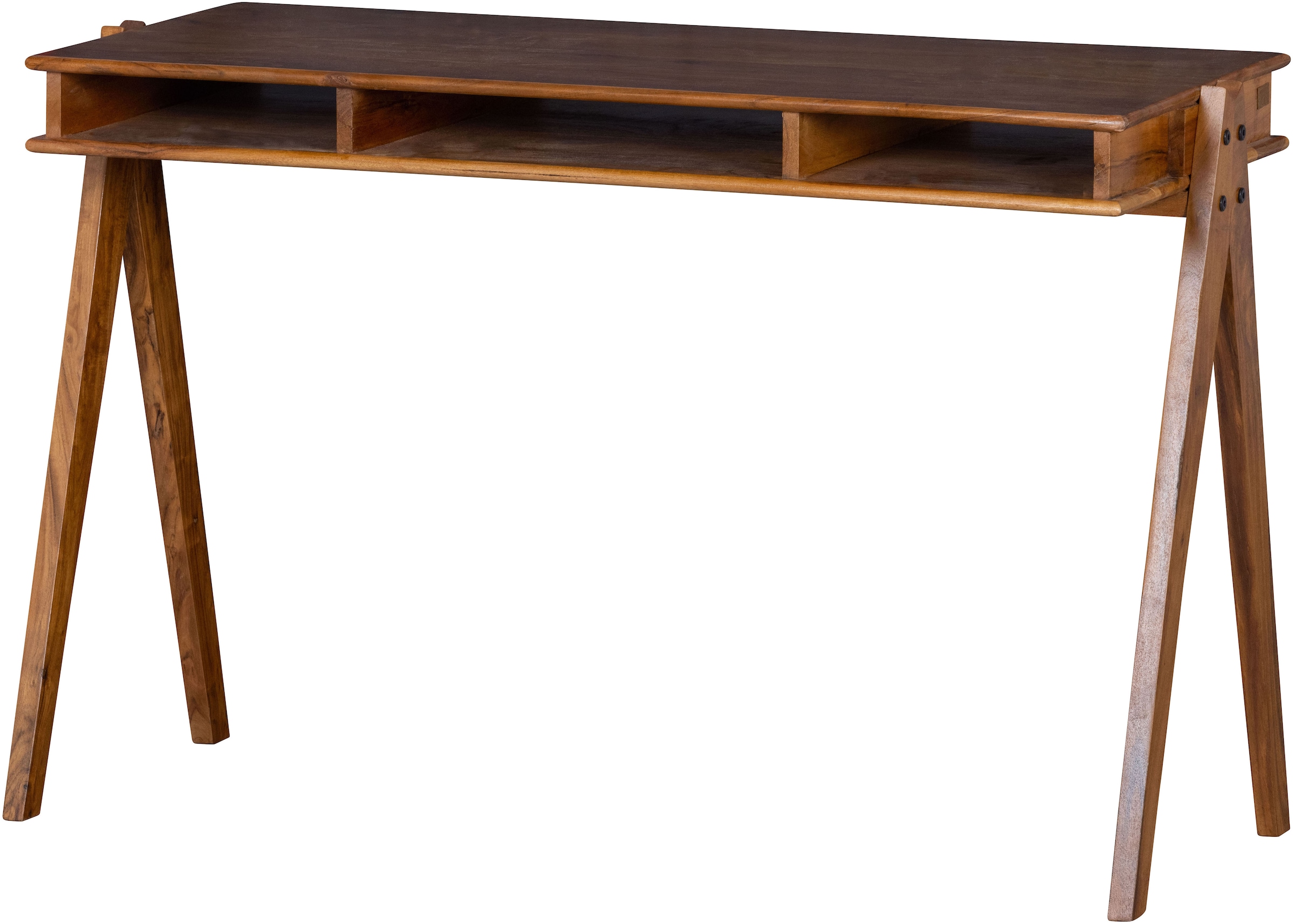 WOOOD Schreibtisch »Compartment aus Akazienholz mit drei offenen Fächern 120x50x78 cm« Tragkraft Blatt 25 kg, einfach zu montieren, sichtbare Maserung