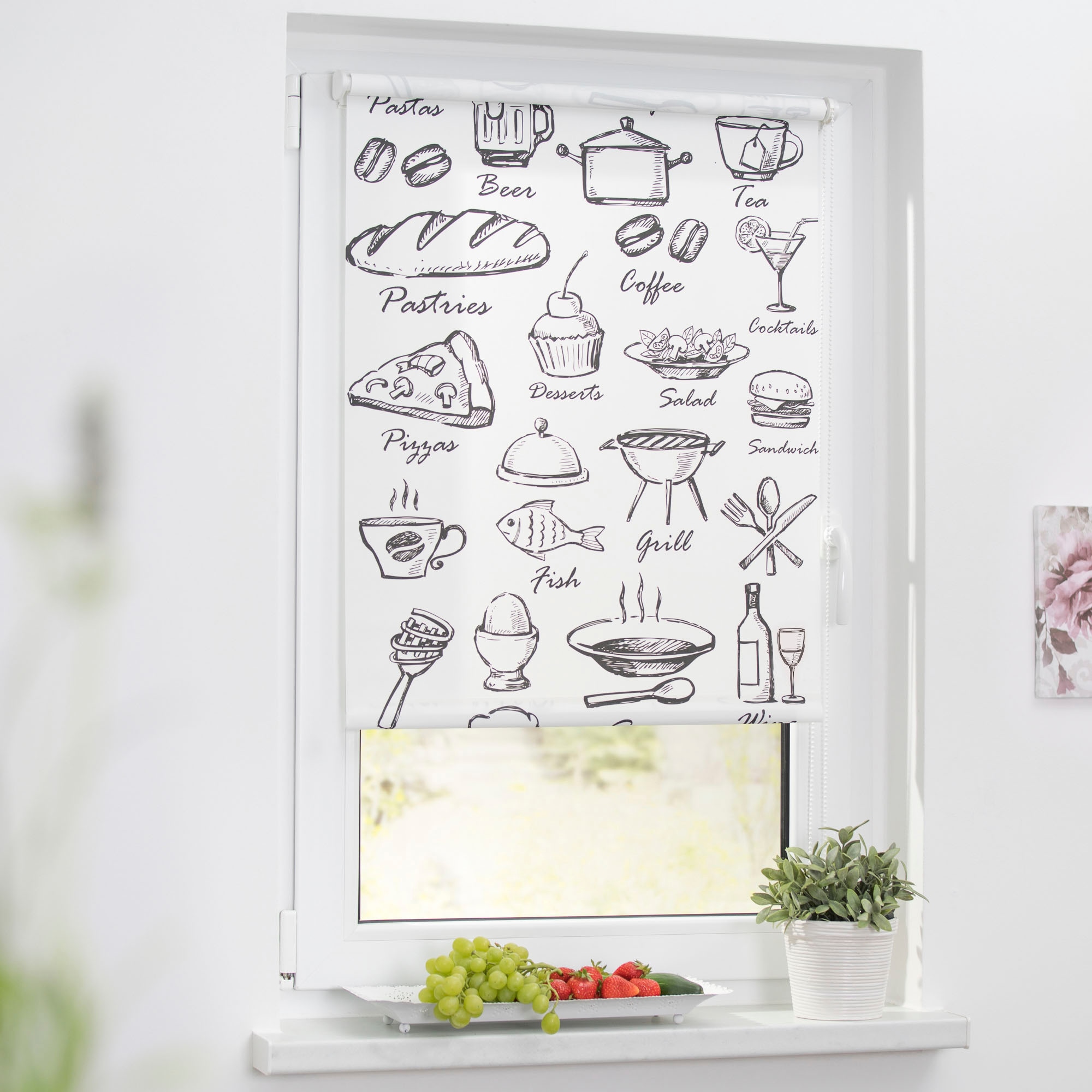 LICHTBLICK ORIGINAL Seitenzugrollo »Klemmfix Motiv Menü« Lichtschutz ohne Bohren freihängend bedruckt