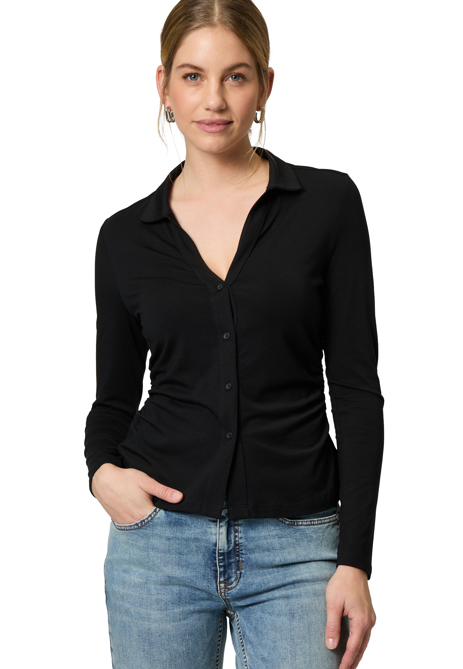 Zero Langarmshirt »Shirt mit Knopfleiste«
