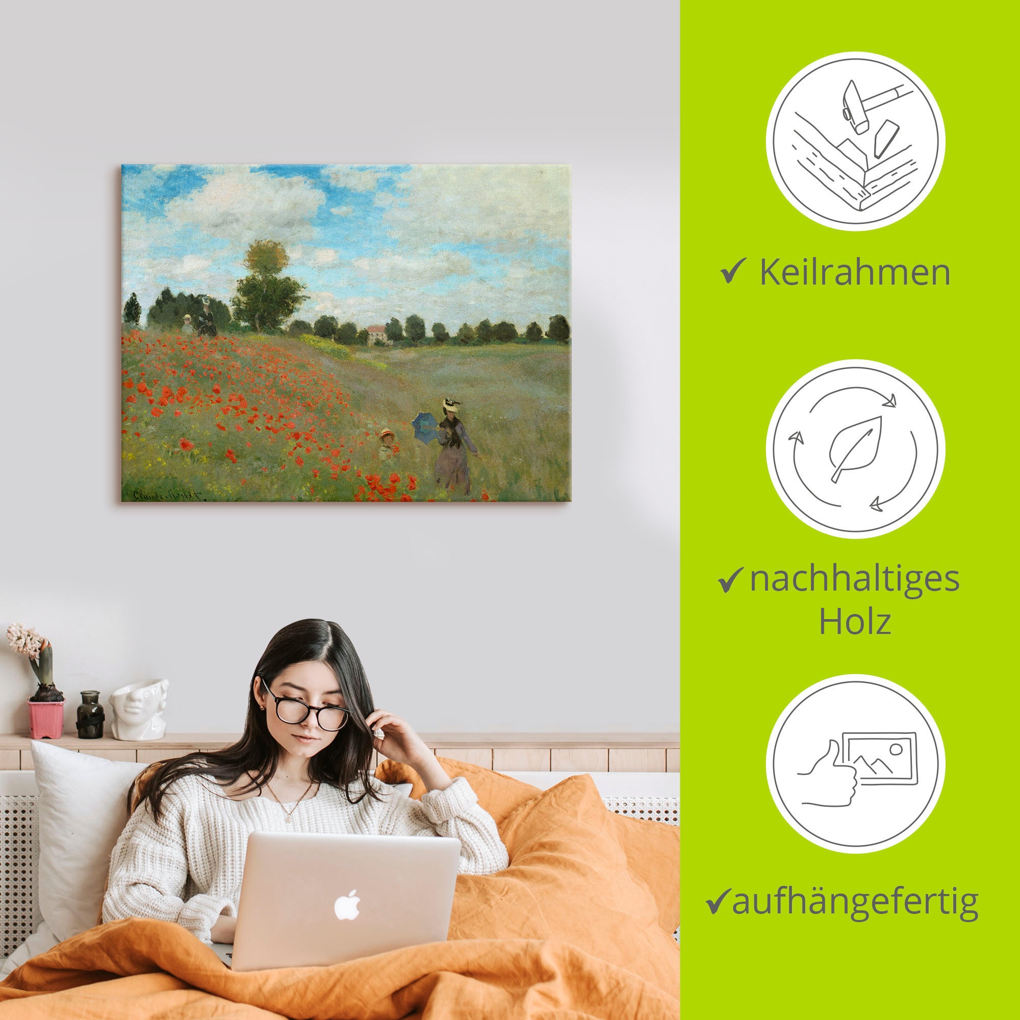 Artland Leinwandbild »Mohnfeld bei Argenteuil. 1873« Blumen 1 Stk. tlg. auf Holzrahmen gespannt