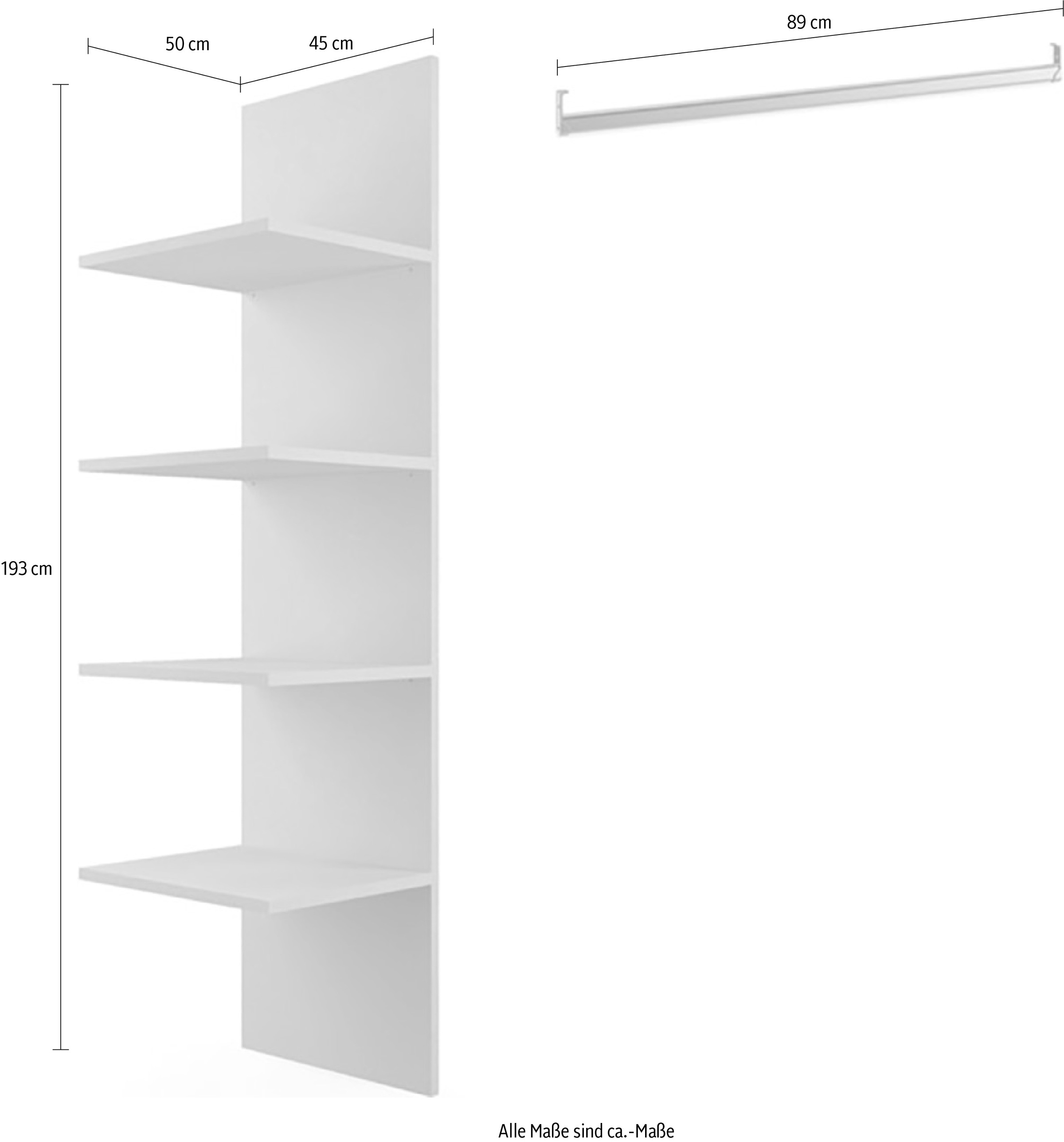 Home affaire Inneneinteilung »Jupiter – Steingrau, B45×H193 cm, 4 Böden B43 cm für Stauraum« + 1 Kleiderstange Breite 89 cm, Zubehör für Schweber Jupiter, 275 cm