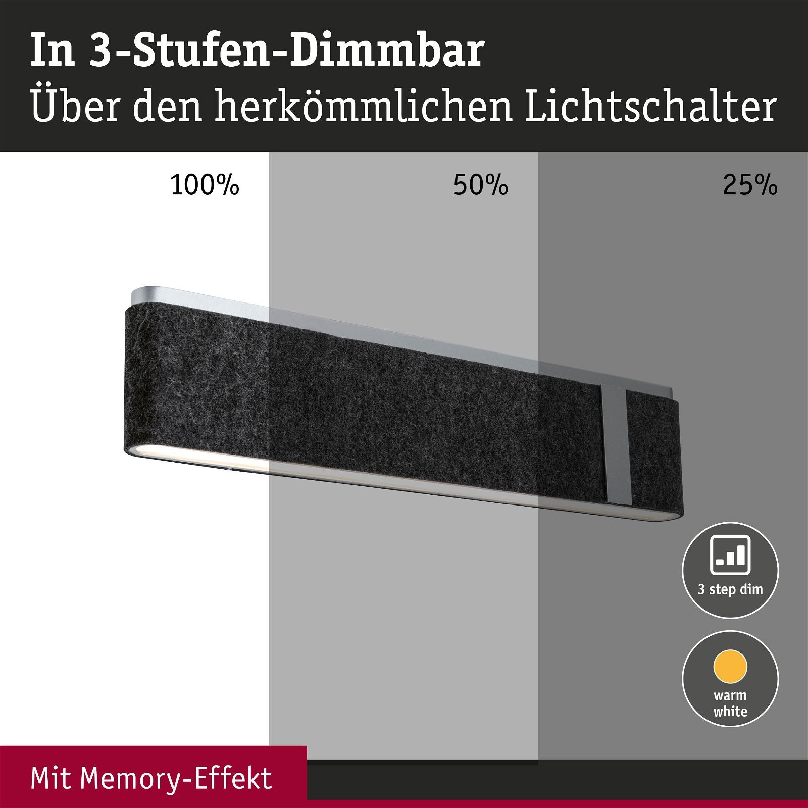 Paulmann LED Wandleuchte »Jagun 2700K 1250lm 230V 18W Anthrazit«, 1 flammig, 3-Step-Dim