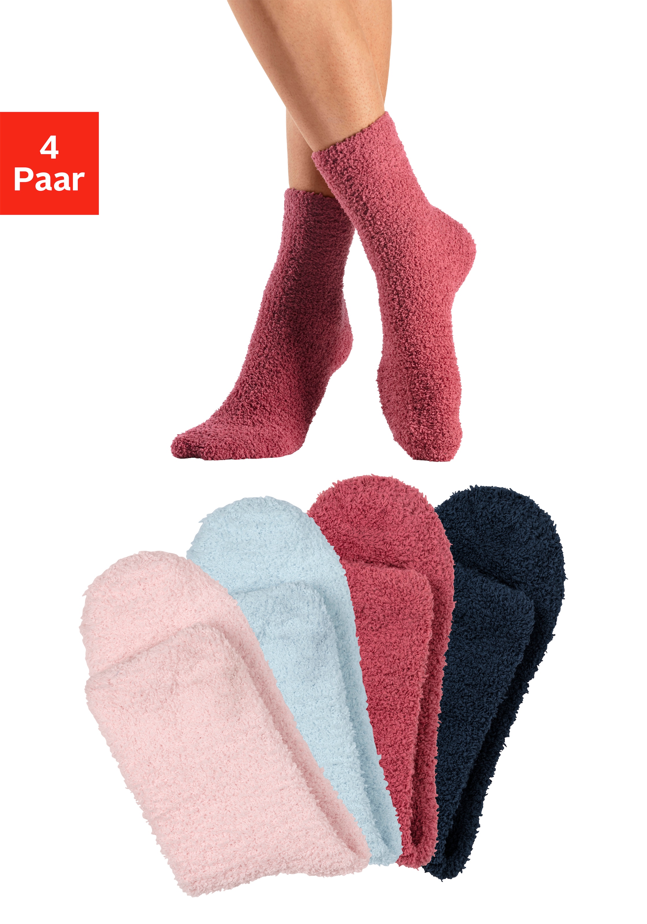 LASCANA Kuschelsocken, (Packung, 4 Paar), weich und warm, aus Flausch-Qualität