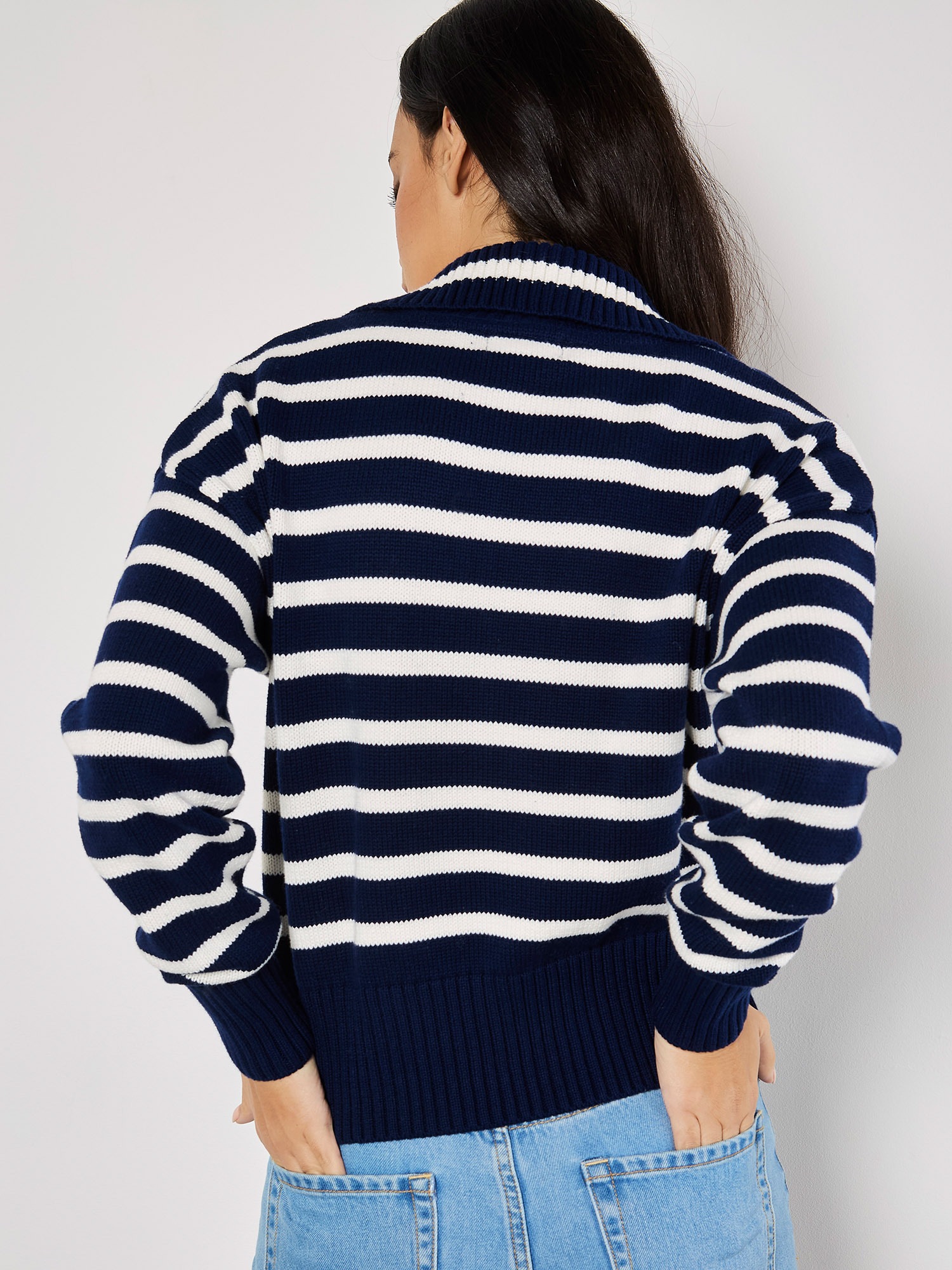 Apricot Strickpullover »Streifen-Pullover« mit Reißverschluss