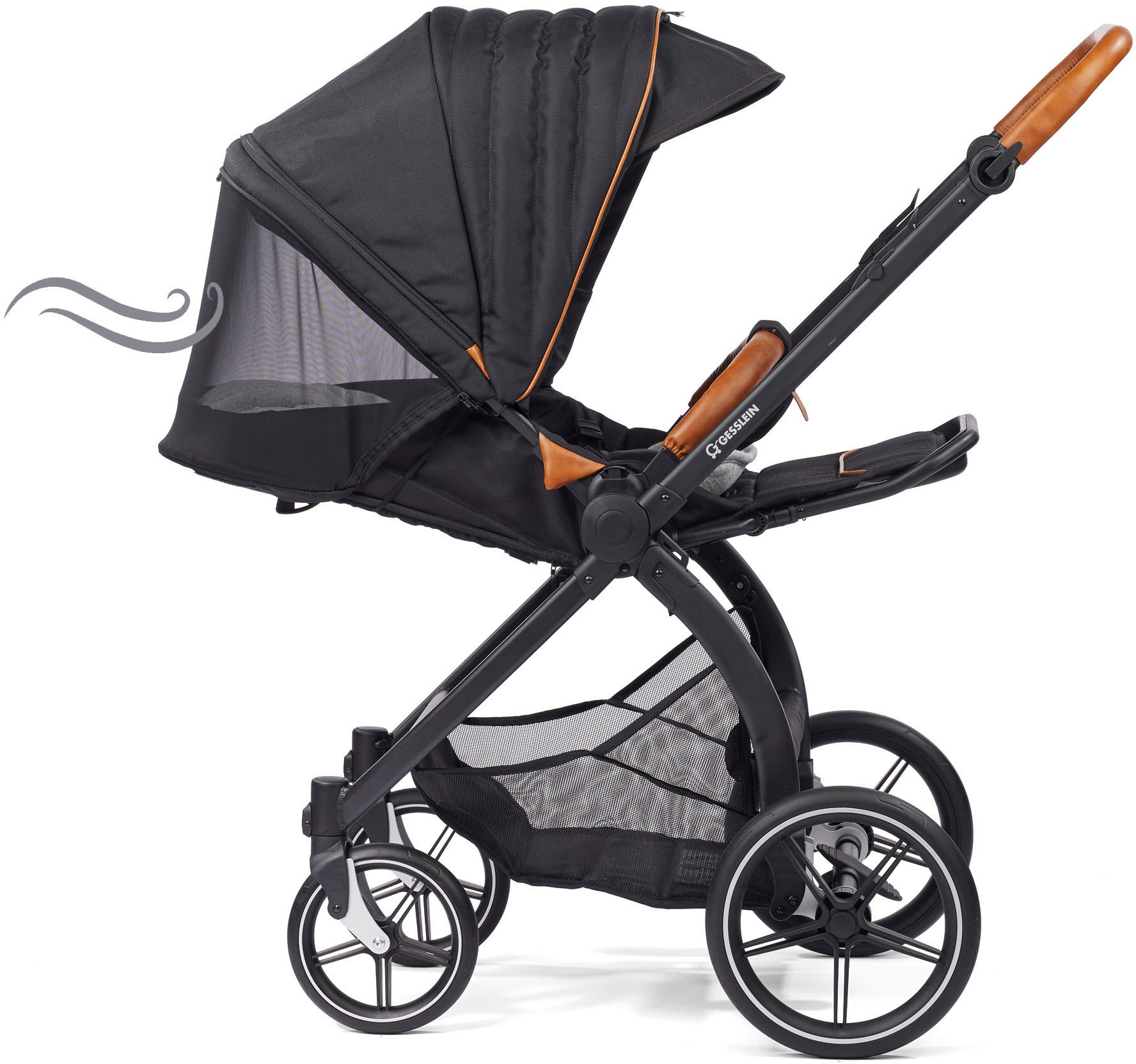 Gesslein Kombi-Kinderwagen »FX4 Soft+ mit Aufsatz Swing schwarz, schwarz/kupfer«, mit Babywanne C3 und Babyschalenadapter