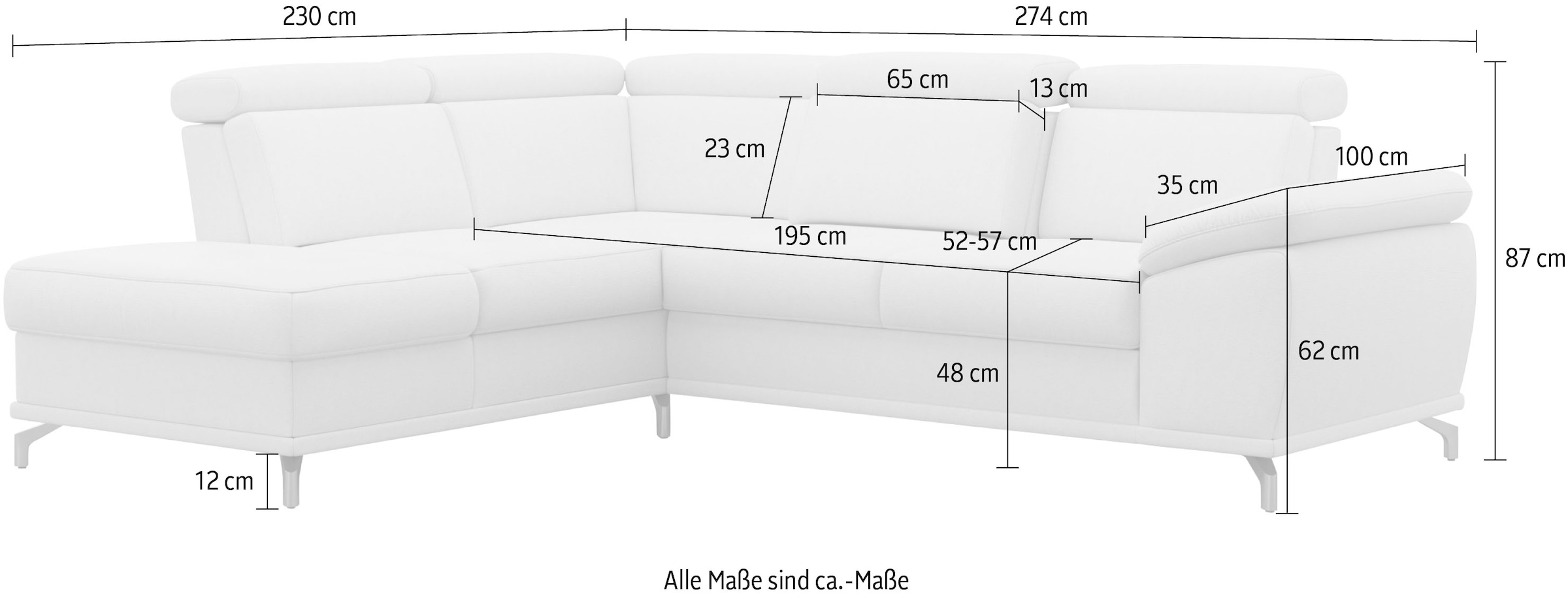 sit&more Ecksofa »Cabrio L-Form, mit Sitztiefenverstellung, Arm- und Kopfteilverstellung«, 3 Nierenkissen, Federkern, optional Bettfunktion und Stauraum