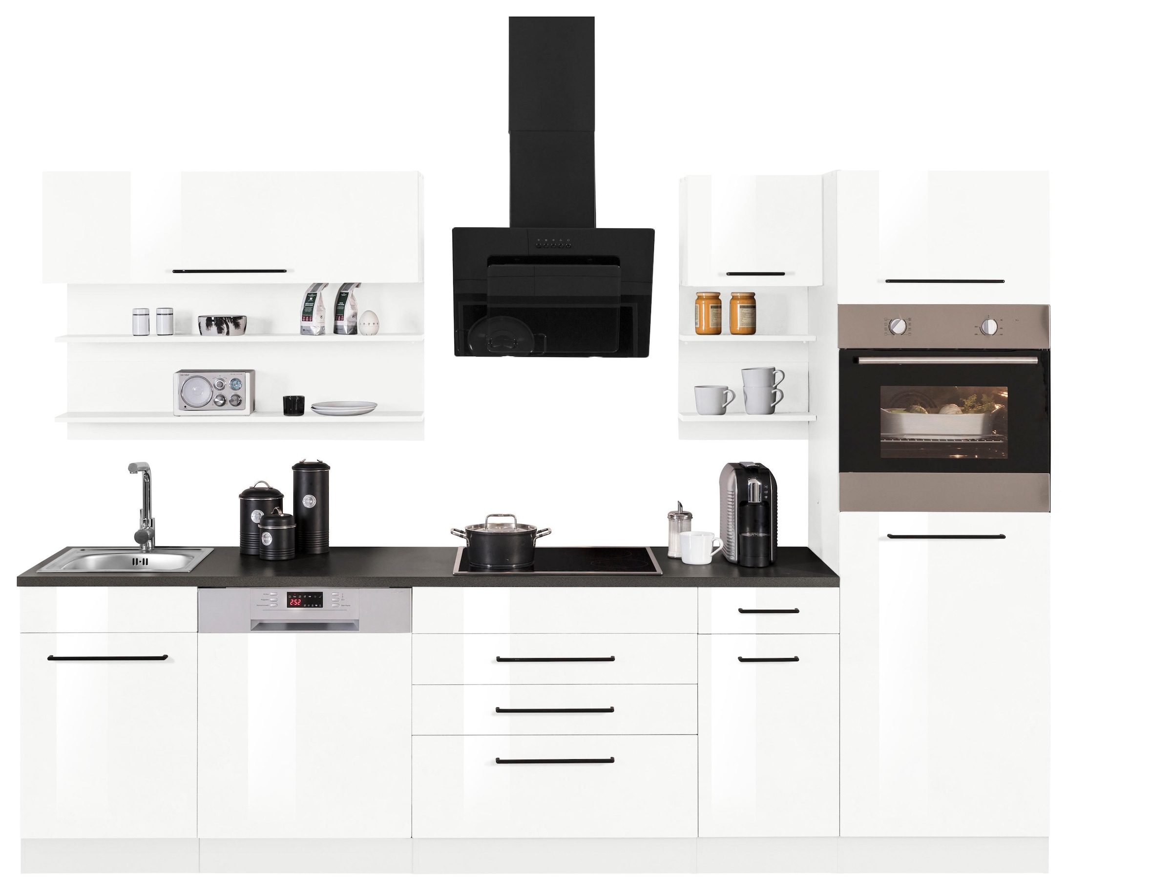 KOCHSTATION Küchenzeile »KS-Tulsa«, ohne E-Geräte, Breite 290 cm, schwarze Metallgriffe, MDF Fronten